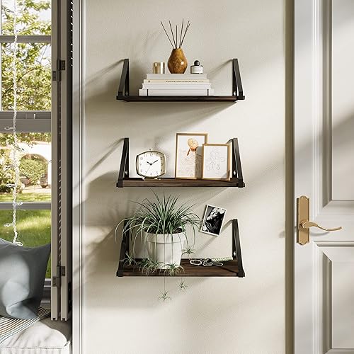 Miniatura 7 de BAMEOS Estantes flotantes de madera rústica, estantería pequeña para sala de estar, oficina, dormitorio, con soporte de metal