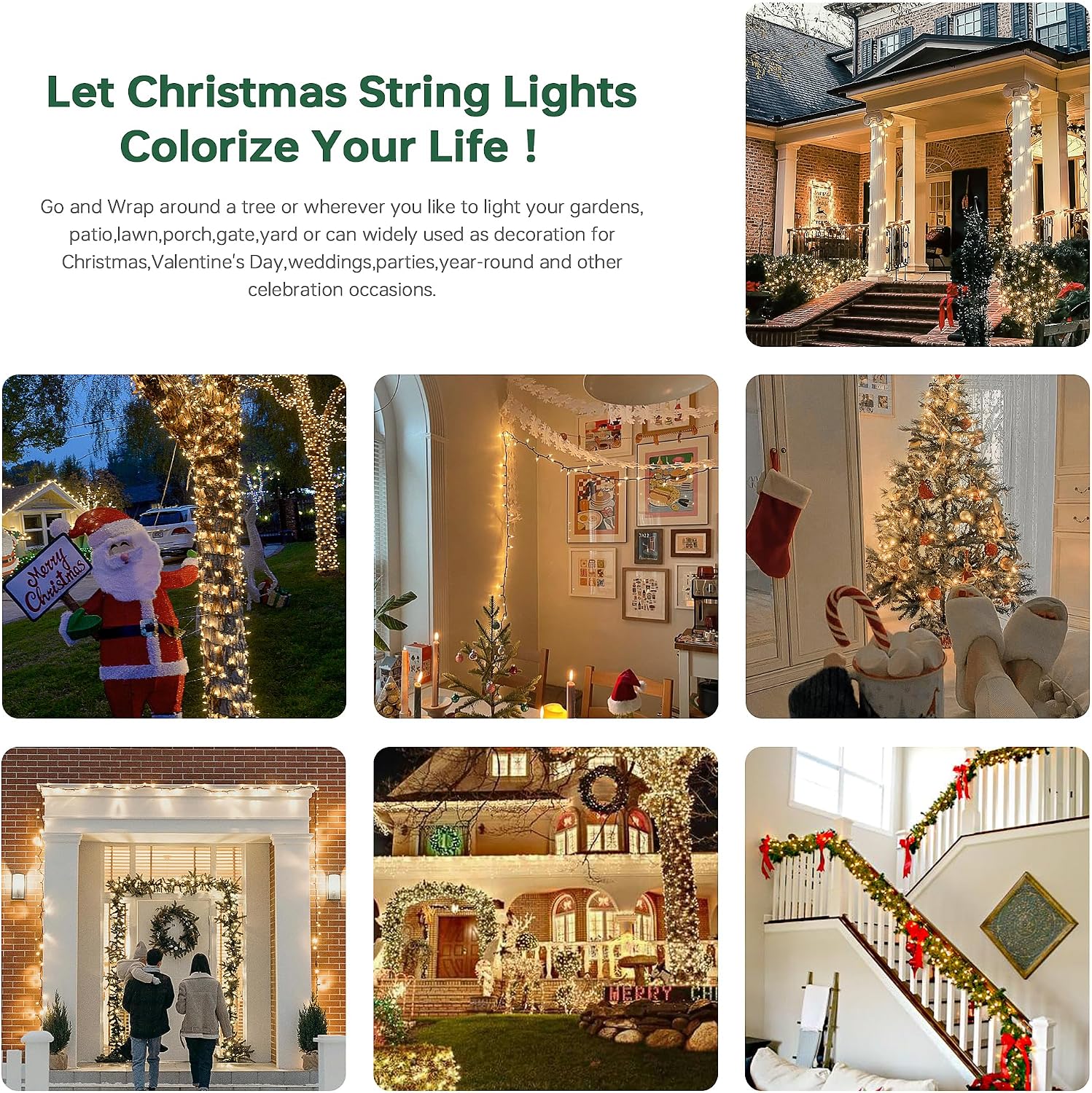 YOUNGAR 100 Christmas Lights, Clear Outdoor Lights,2 Pack 23FT Green Wire image 5