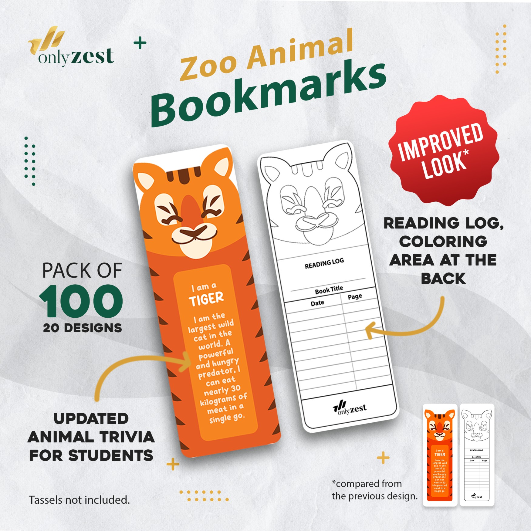 Amazon.com: Only Zest 100 Pack Bookmarks for Kids – Fun Animal