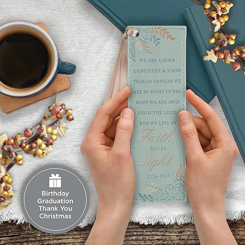Miniatura 240 de Christian Art Gifts - Separador de piel sintética con cinta de satén y verso bíblico inspirador para mujeres y hombres, Marrón - Proverbios 31 Mujer