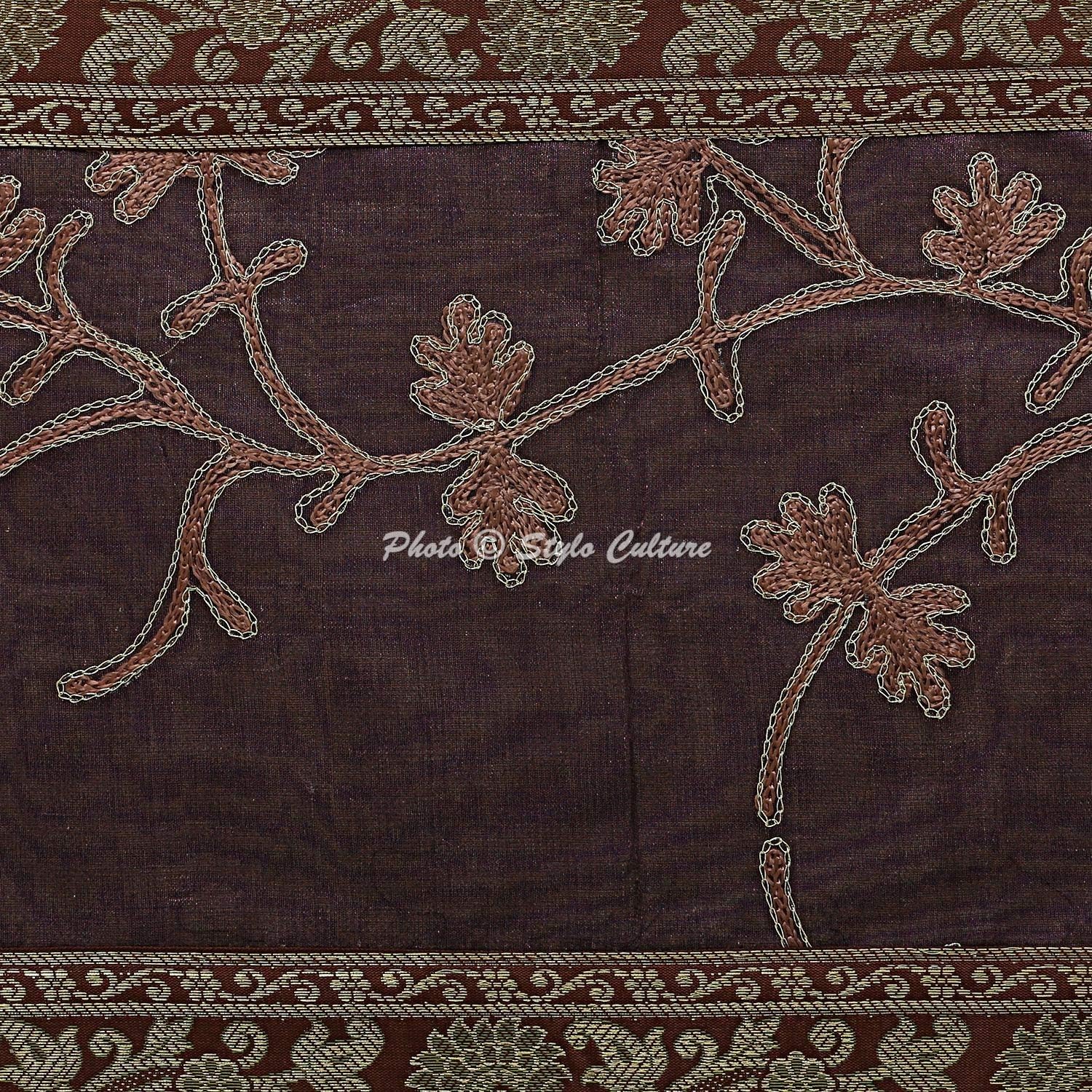 Coffee Table Runner Elegant Long 72 Inch Coffee Purple Bohemian Brocade Jacquard Bordered 6 ft Decorative Placemat Zari Embroidered Tassels 14 Inches Wide Wedding Reception Party Decor