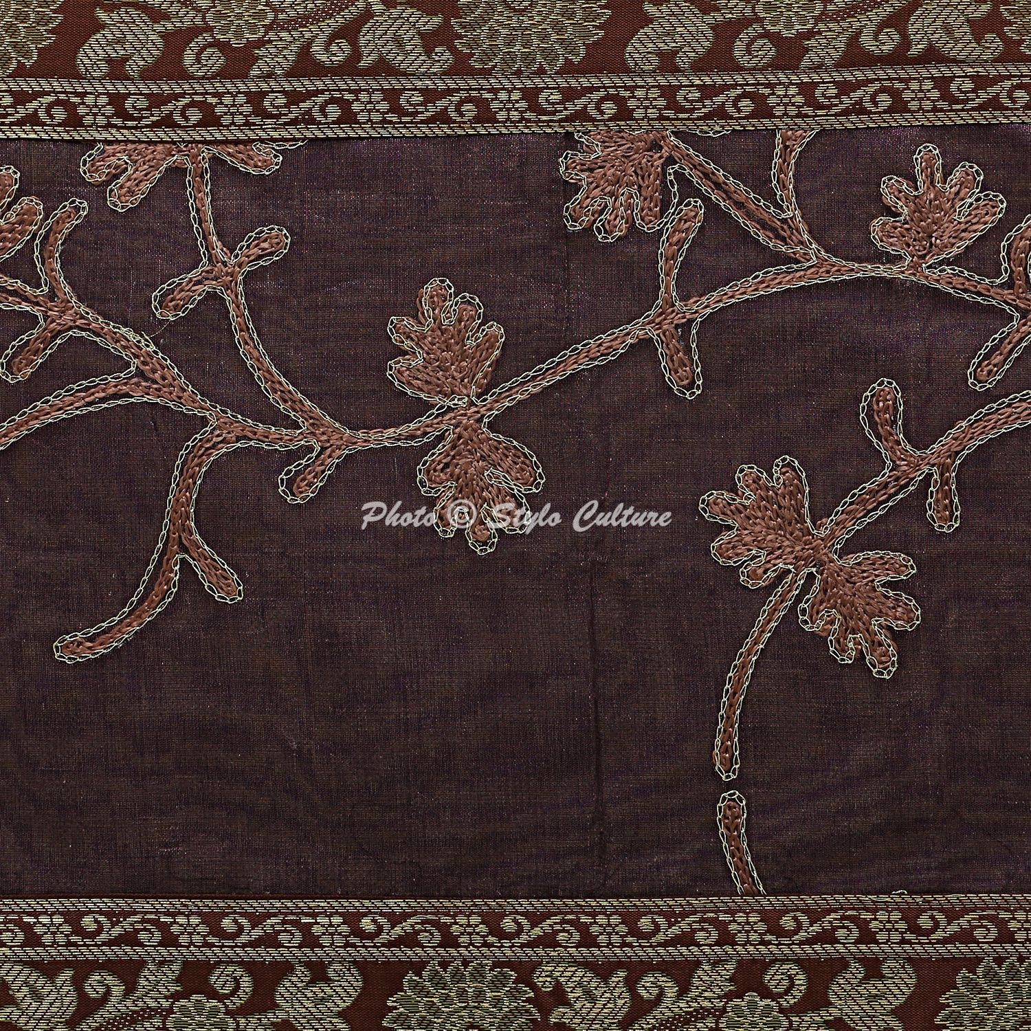 Stylo Culture Indiano Cenare Runner da Tavolo Lino caffè Tassels Ari Zari Ricamati Viola Table Top Decor Broccato Jacquard Confine Floreale Tessuto per Tessuti | 72x14 Pollici (180 x 35 cm