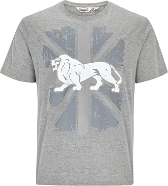 Lonsdale Men s Regular-Fit T-Shirt Grey Classic Lion Logo on Graphic Union Jack Size Small Regular Fit