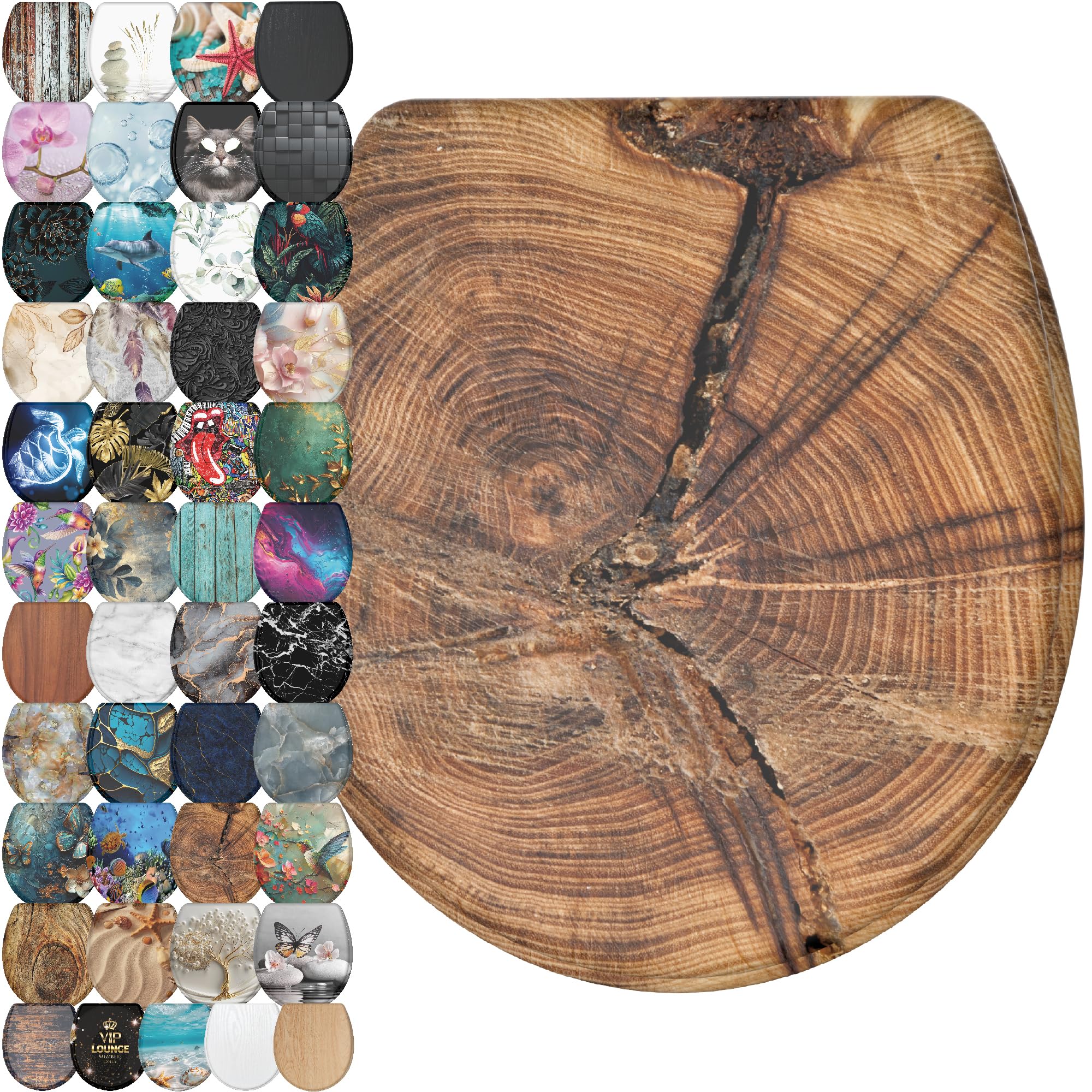 Sanilo Wooden Toilet Seat with Quick Release &amp; Soft Close [ROUND] - Decorative &amp; Slow Close Molded Wood Seat - With One Click for Easy Installation &amp; Cleaning - With Adjustable Fit (Old Tree)