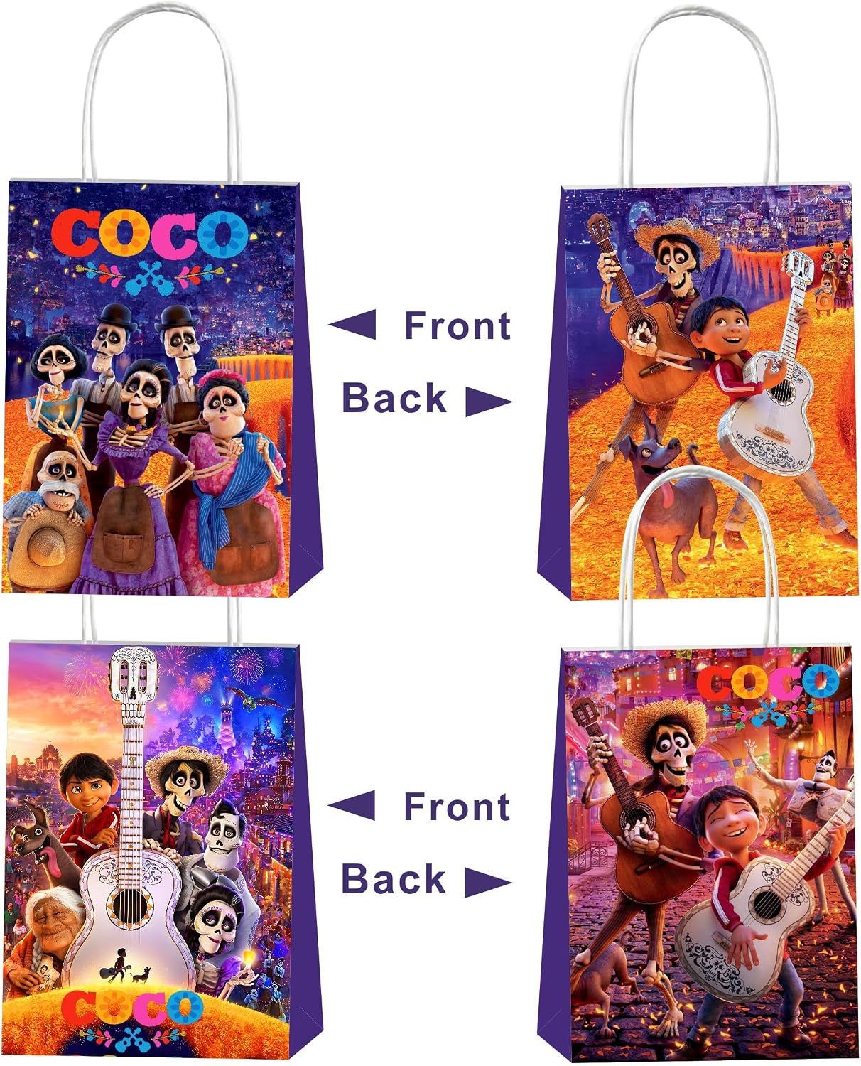 Kuailaihai 12pcs CoCo Birthday Party Decorations Paper Bags 4 Pattern,Reusable Candy Goodie Bags with Handles for Birthday Party Supplies Wedding Baby Shower Shopping Bags. image 3