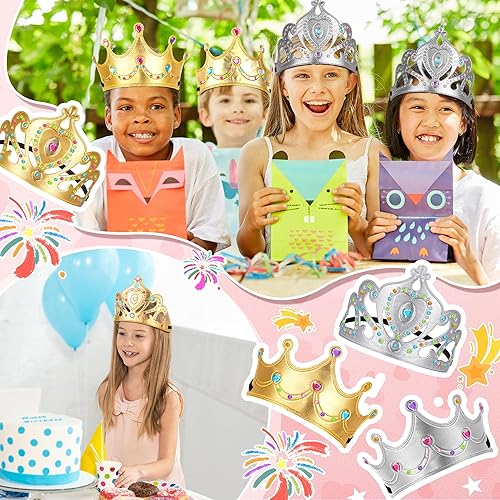 Miniatura 5 de Yaomiao 44 Pcs Foam Crowns Set for Kids Princess Tiaras Crowns Diamond Sticker Making Kits Kids' Family Classroom School Birthday Party Supplies