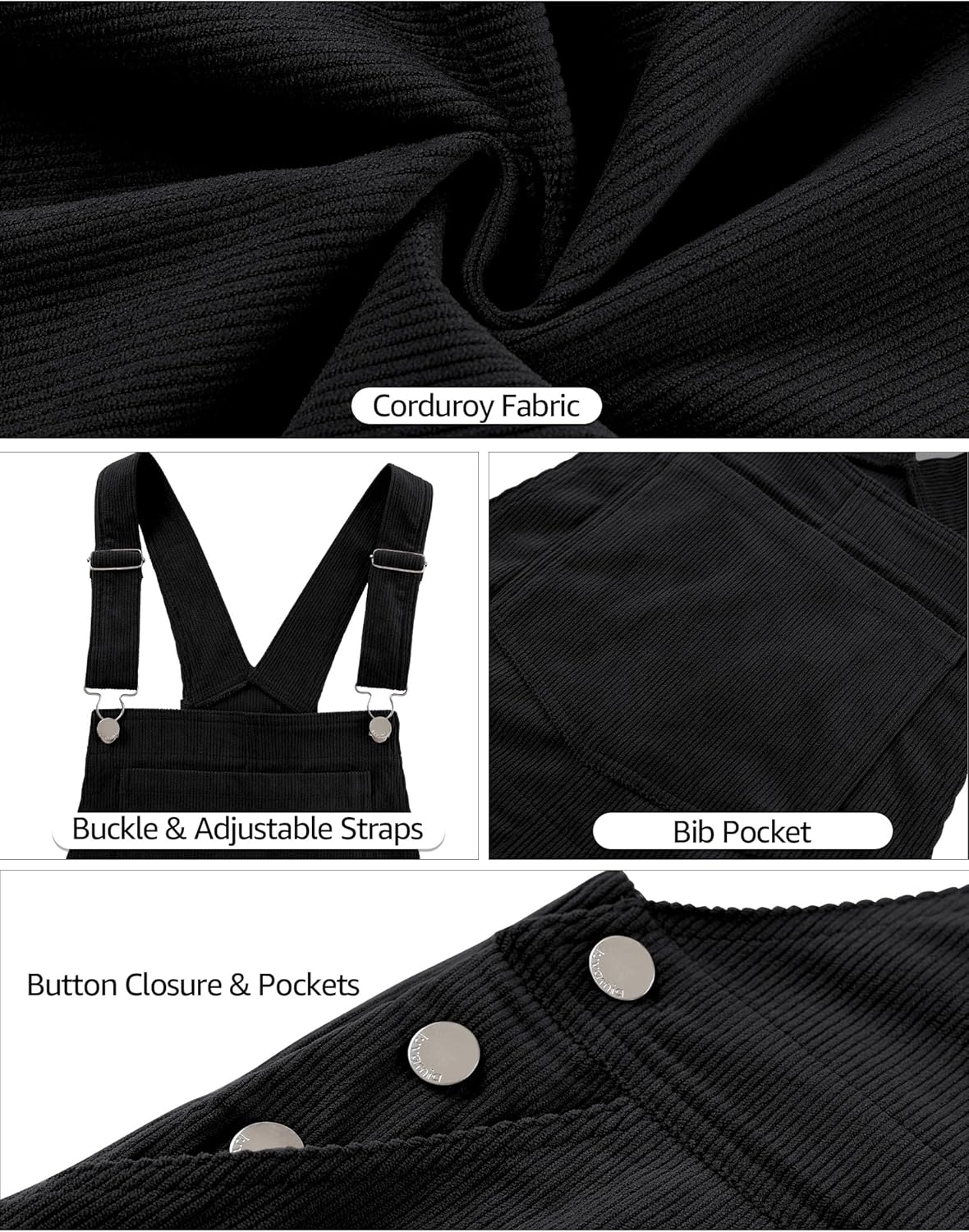 luvamia Corduroy Overalls for Women Loose Fit Baggy Straight Casual Adjustable Straps Bib Jumpsuit Overalls with Pockets - Image 7