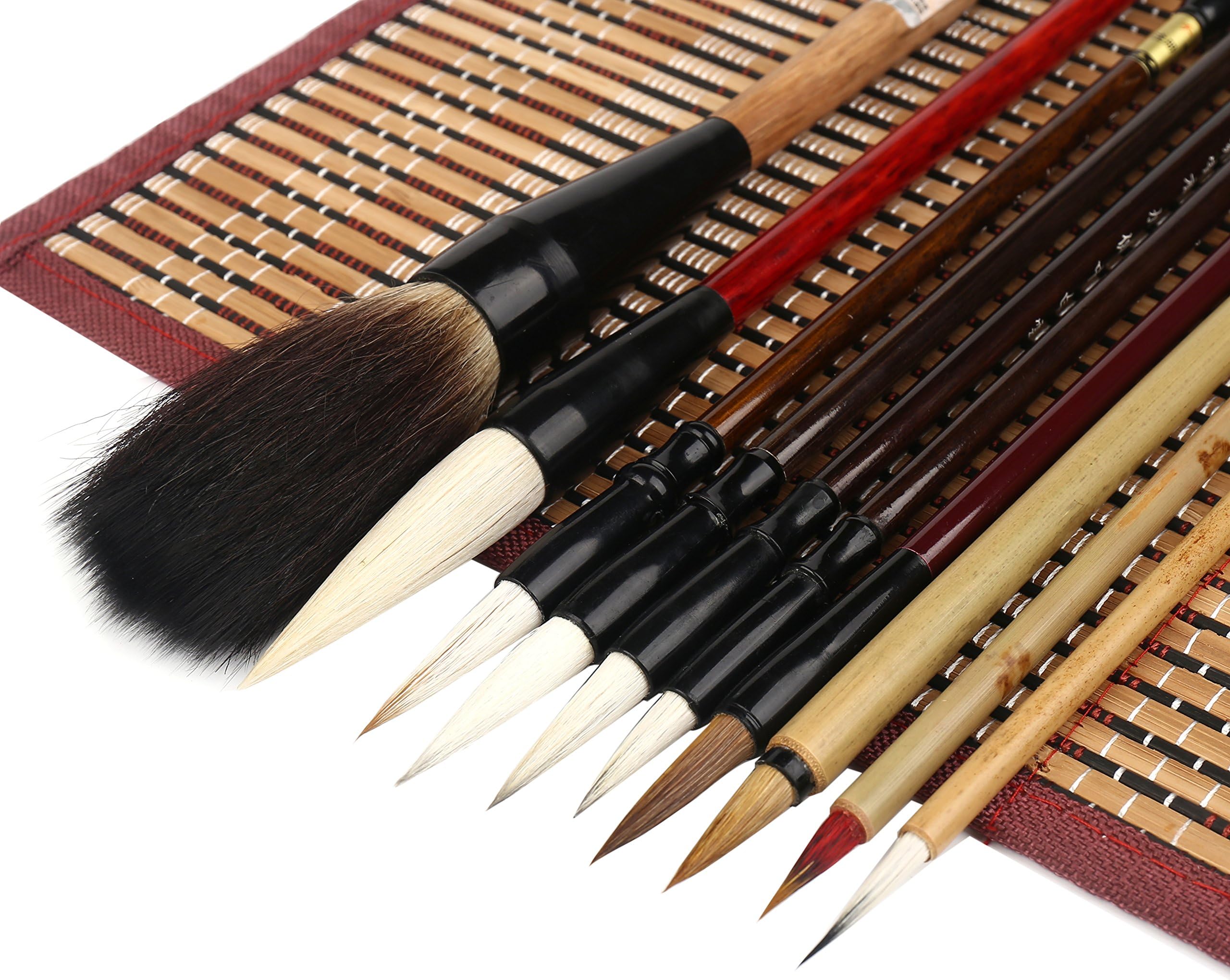Shanlian Hubi Writing Brush Chinese Calligraphy Brush Set Kanji Japanese Sumi Painting Drawing Brushes 10 Piece/Set+Roll-up Bamboo Brush Holder