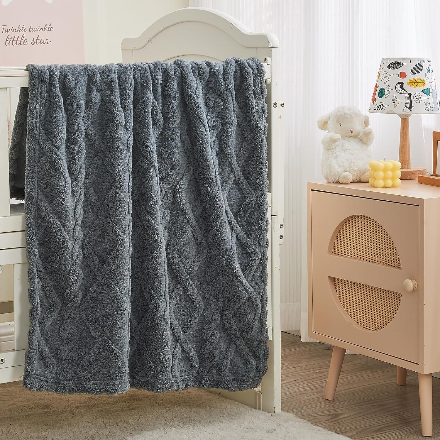 KMUSET Kids Blanket for Boys Girls 30 x 40 inches, Soft Cozy Fuzzy Swaddle 3D Jacquard Dark Grey Throw Blanket - Image 5