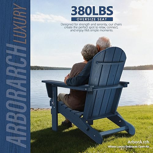 Miniatura 5 de Juego de 2 sillas Adirondack plegables para exteriores, para fogatas de patio, sillas ajustables de polietileno de alta densidad con textura de