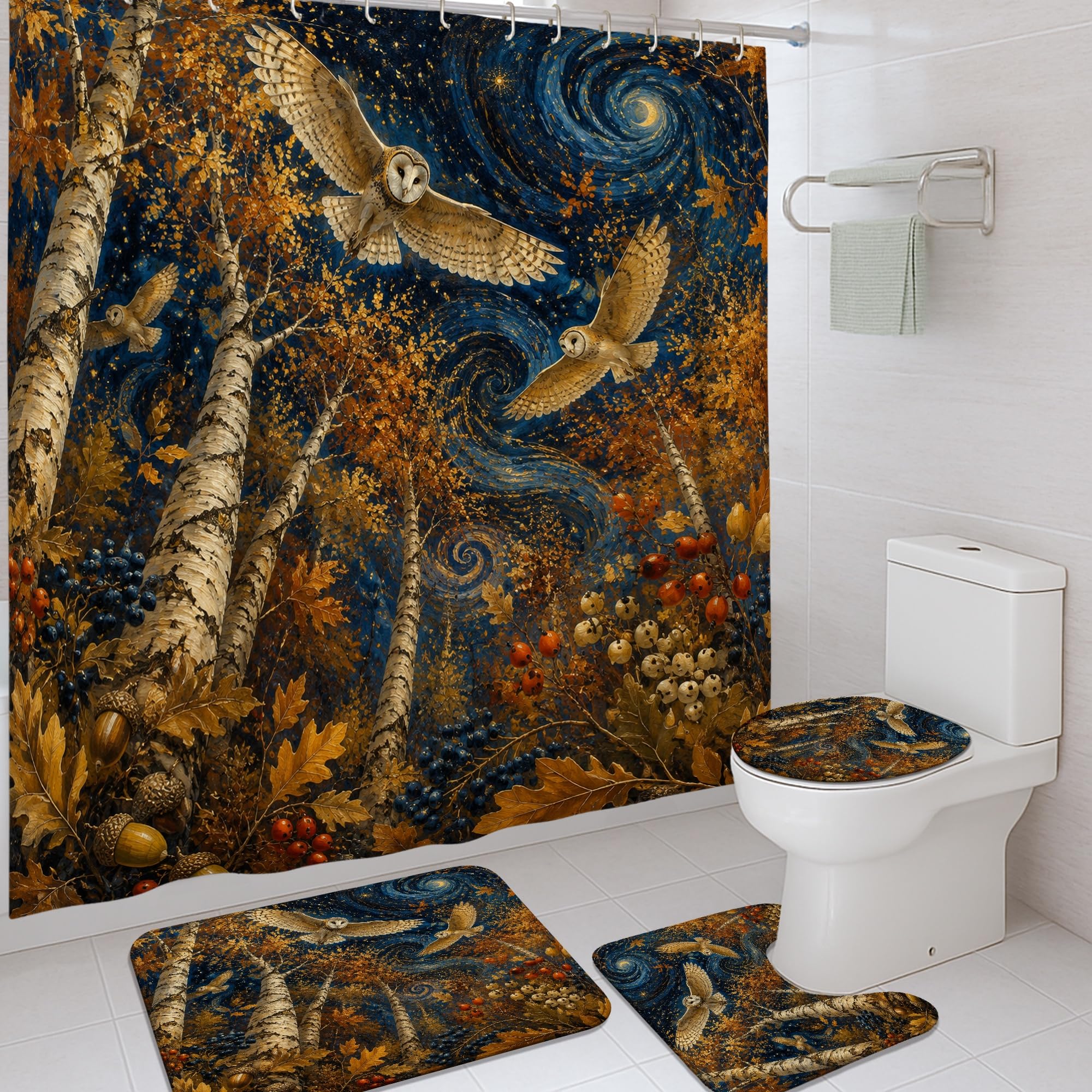 Rideau de douche hibou marron pour creer une ambiance nature et cocooning dans votre salle de bain