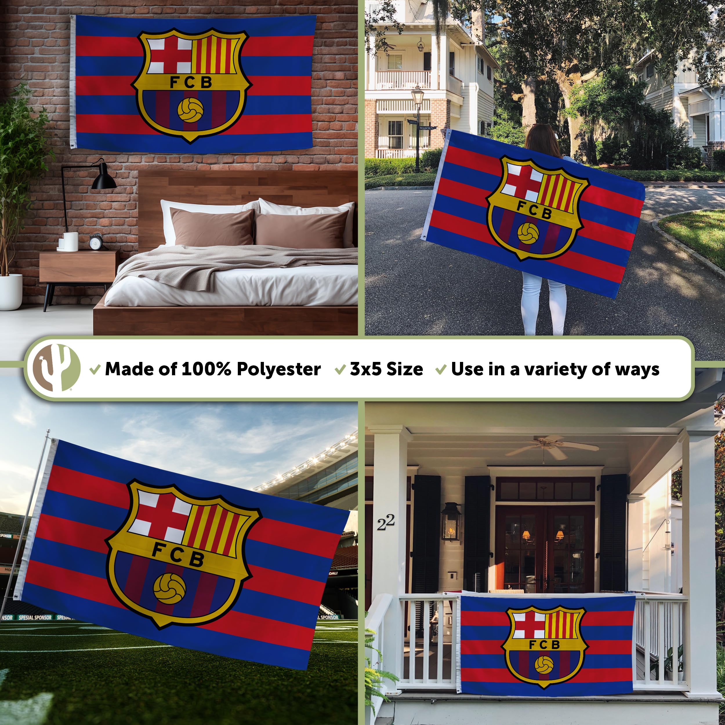 FC Barcelona Barça Barca Bandiera Calcio Futbol Calcio Premier League 100% poliestere Indoor Outdoor 0,9 x 1,5 m Baner (Bandiera E)