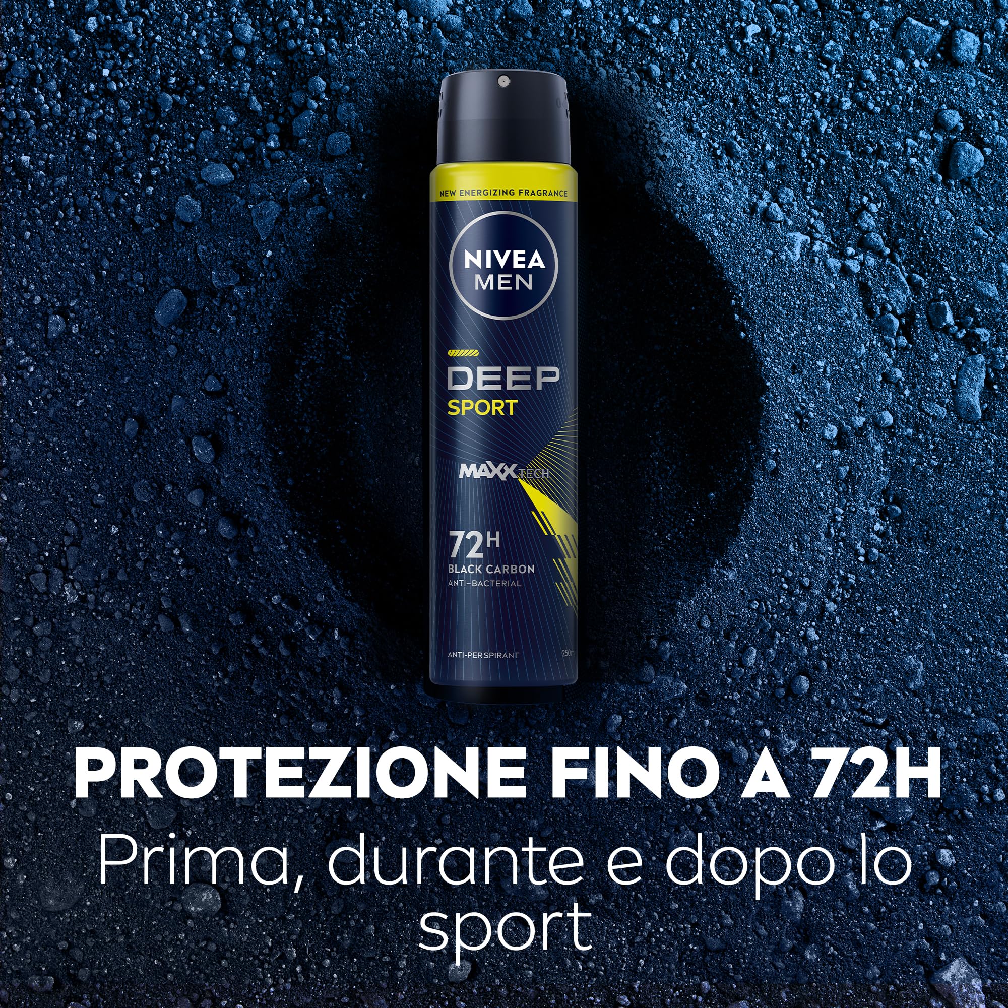 NIVEA MEN Deep Sport Spray 150 ml, Deodorante uomo arricchito con Carbone Attivo per 72h di protezione, Deodorante spray antitraspirante per l'attività sportiva (Confezione da 4)