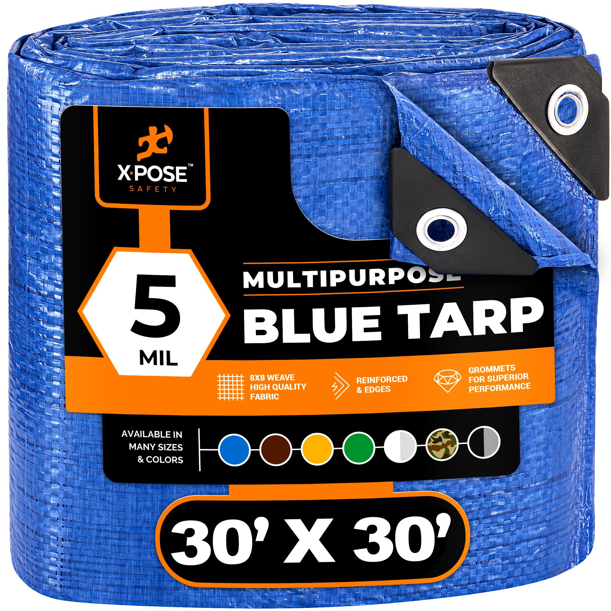 Blue Poly Tarp 30' x 30' - Multipurpose Protective Cover, Drop Cloth - Durable, Waterproof, Weather Proof - 5 Mil Thick Polyethylene - by Xpose Safety — image 1
