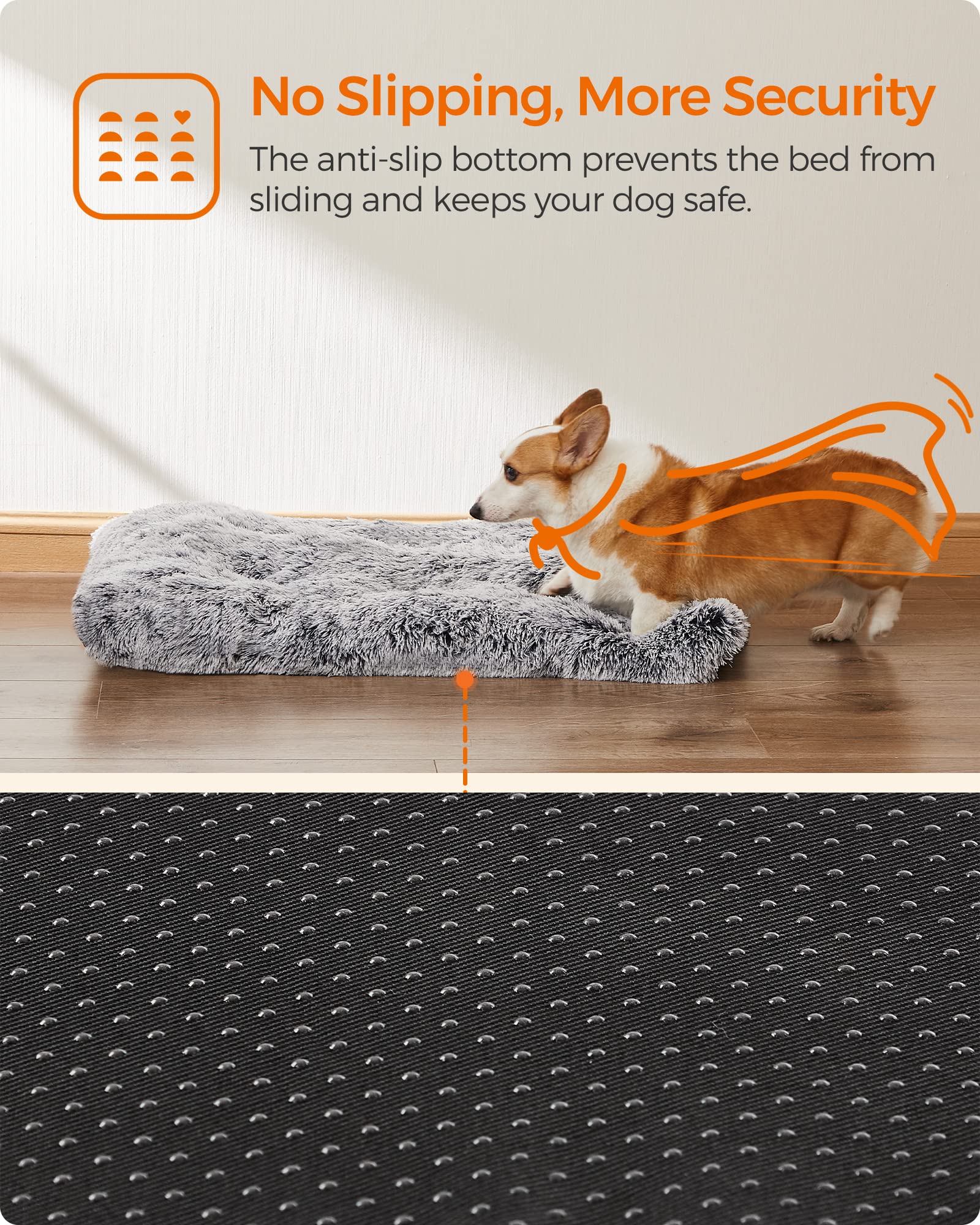 Feandrea Cuccia per Cani, Tappetino per Animali di Peluche Morbida, 95 x 60 cm, Imbottitura Soffice, Lavabile in Lavatrice, Cuscino per Cani Multiuso, Grigio Ombré PGW202G01