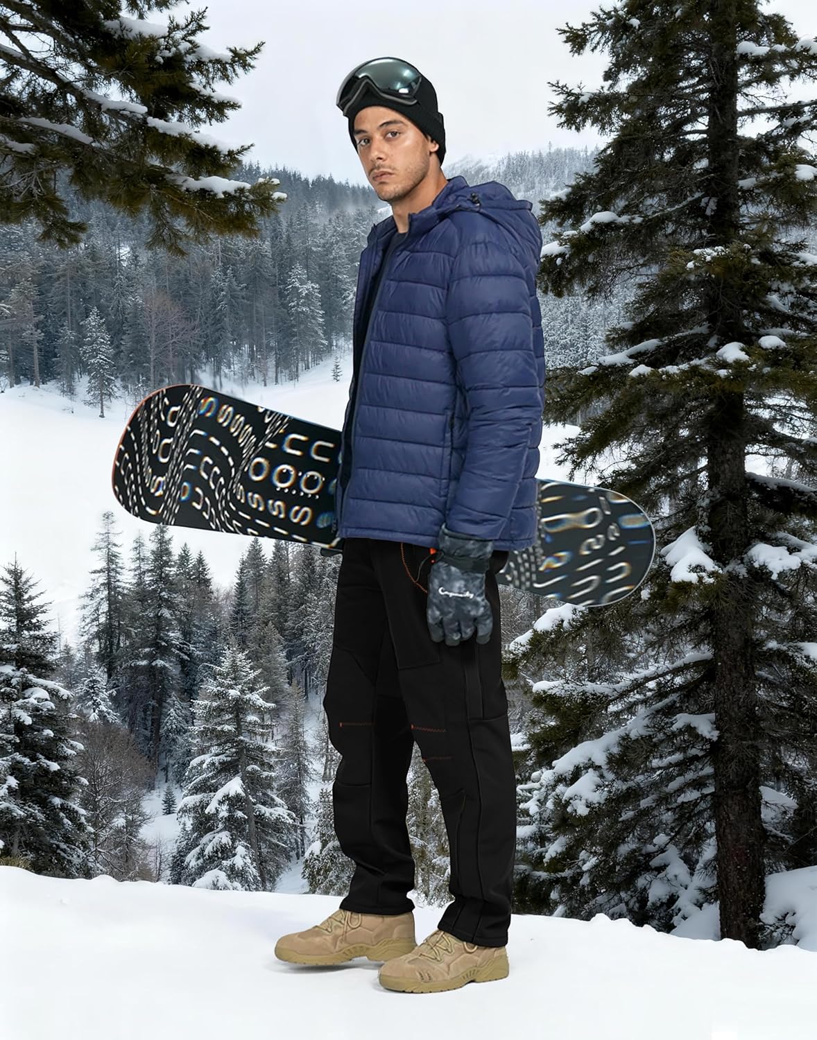 Mens Snow Ski Pants Fleece Lined Winter Hiking Waterproof Insulated Snowboard Outdoor Pant with Belt Pockets - Image 3