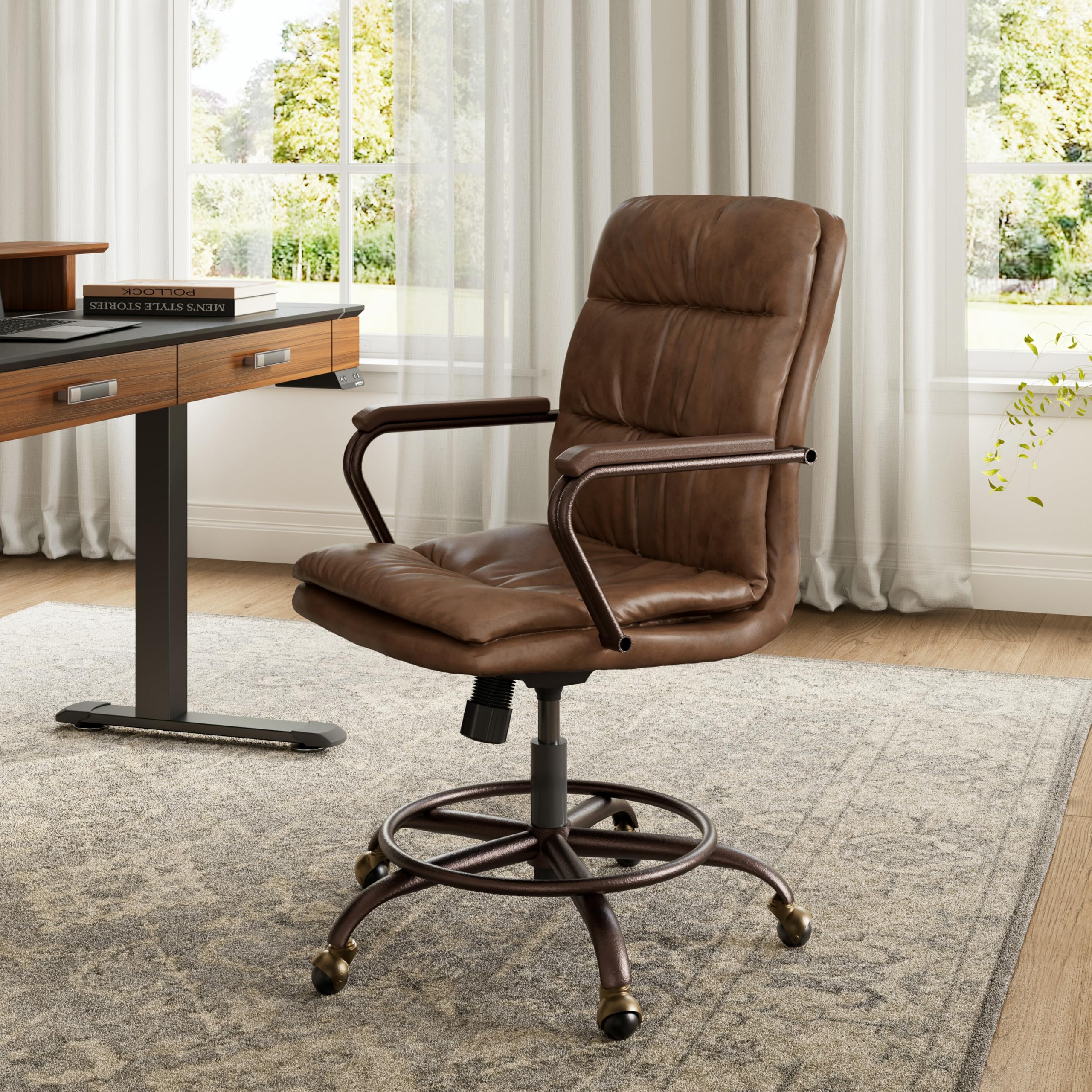 EUREKA ERGONOMIC Regal Home Office Chair Ergonomic Desk Chair, Comfortable Office Chair Leather Executive Chair Mid Century Vintage 360° Swivel with Lumbar for Office Home Bedroom