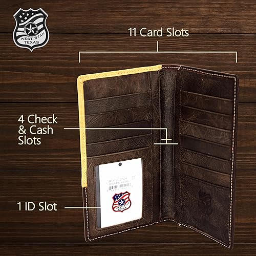 Miniatura 5 de Cartera Western para hombre - Cartera de piel auténtica con incrustaciones y concho (café)