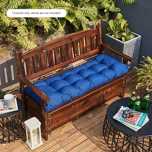 Miniatura 8 de ARTPLAN Cojín de banco para exteriores para muebles de patio, cojín de sofá biplaza copetudo para silla de banco de mimbre de metal de madera, 48 x
