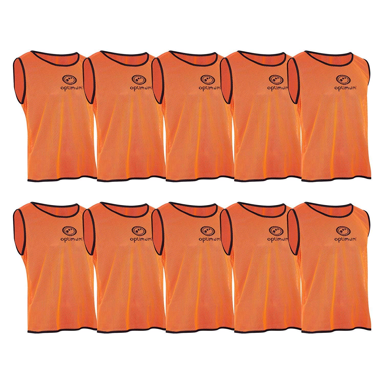 Optimum Unisex Training Bib - Pro Grade Mesh Polyester, Vibrant Anti-Sweat Multi-Sport Bib for Football, Rugby, & Other Activities - (Pack of 10) Orange, Medium