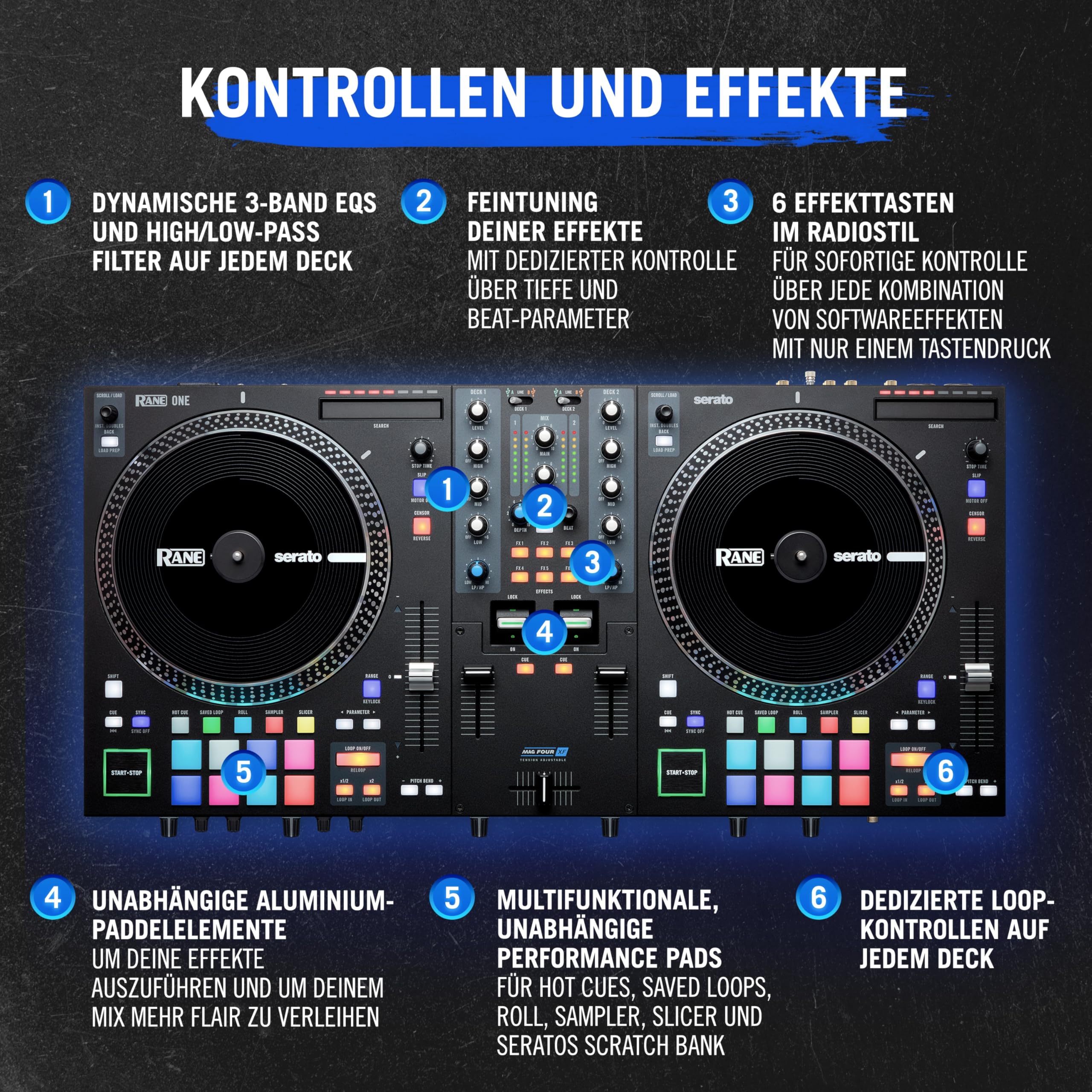 RANE ONE, Komplettes DJ-Set und DJ-Controller für Serato DJ mit Integriertem DJ-Mixer, Motorisierten Plattentellern und Serato DJ Pro Enthalten