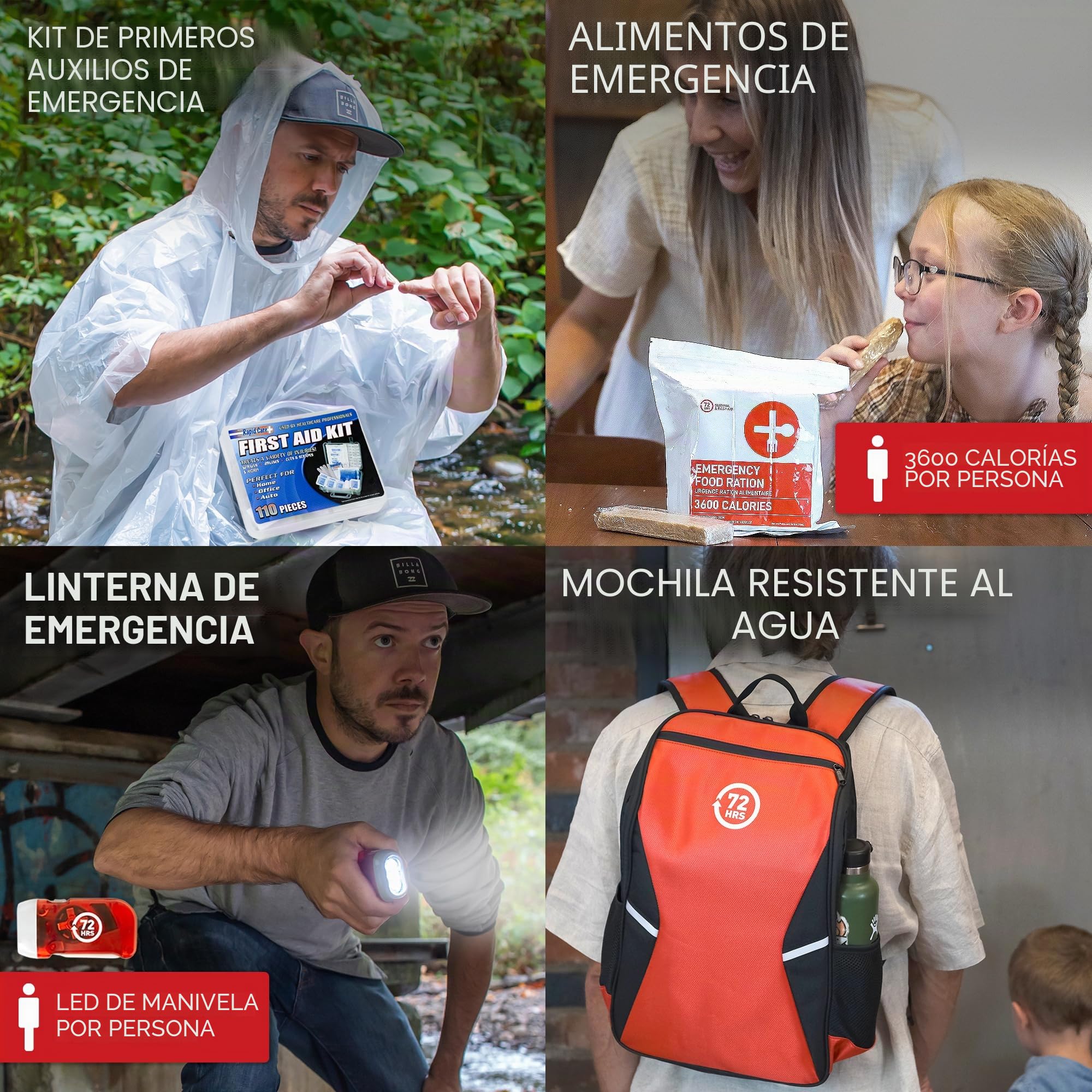 72 HRS Kit de preparación para emergencias esenciales: mochila de supervivencia de 3 días o bolsas para terremotos, huracán, tornado, inundaciones, tsunami, fuego salvaje, mal tiempo, desastre nuclear