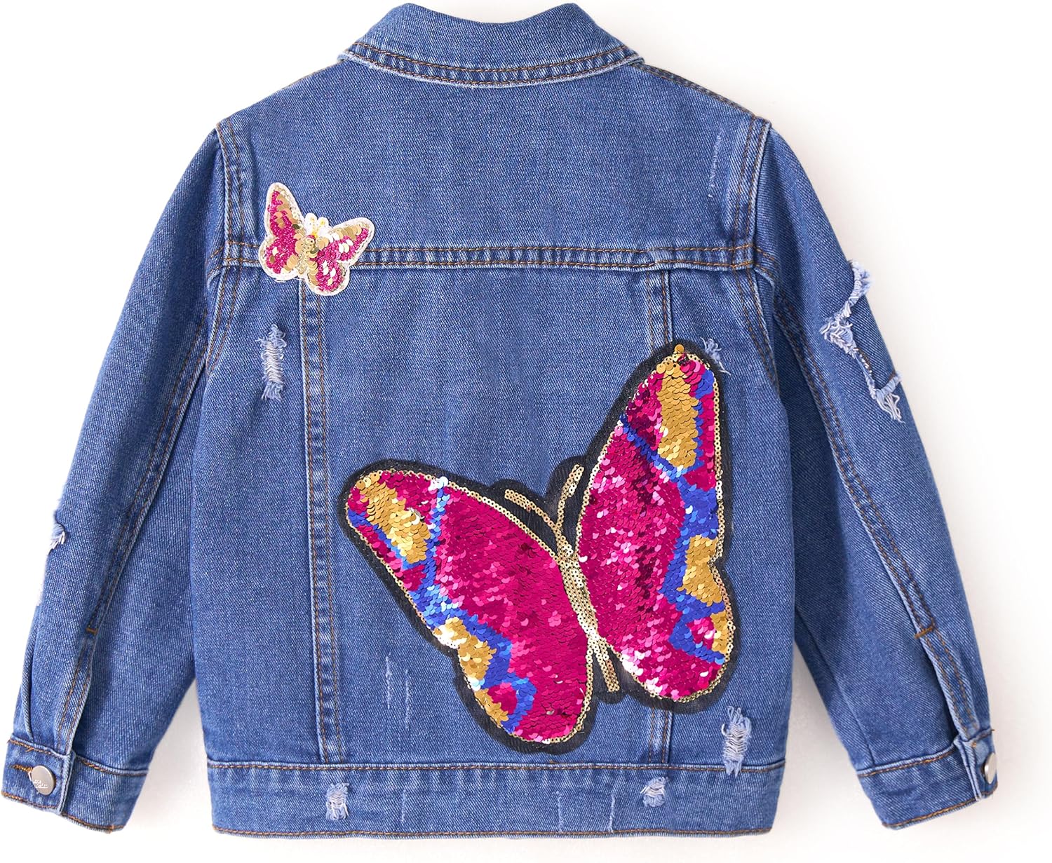 Miipat Toddler Girls Denim Jacket Sequin Patchwork Jean Jacket Little Kids Button Down Long Sleeve Jean Coat - Image 7