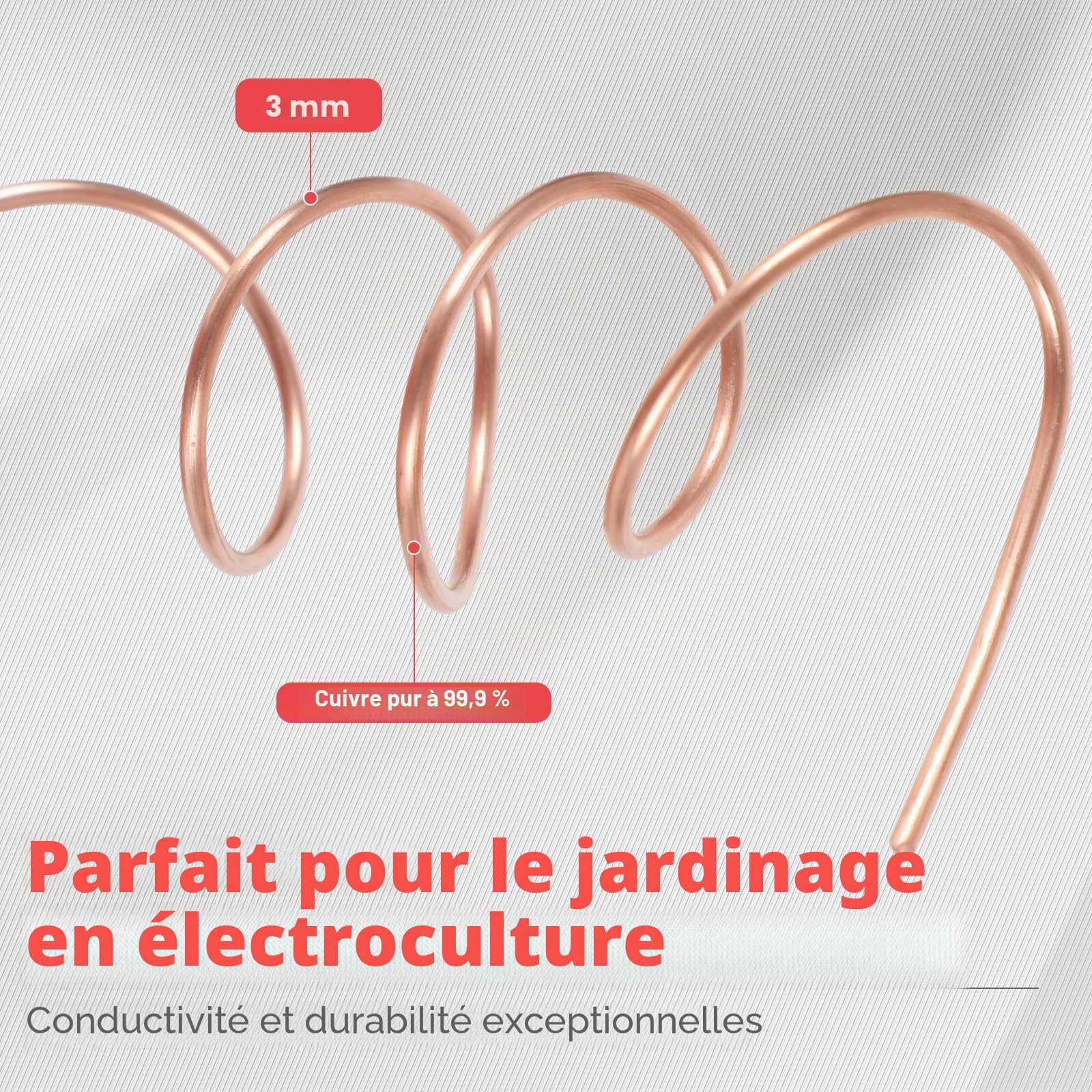 Fil de Cuivre pur - Diamètre 0,5/0,8/1/1,5/2/2,5/3 mm - Fil de cuivre T2 nu- 500g - Pour le jardinage, Câble en cuivre pur pour l'électrotechnique et l'artisanat (3mm-8m)