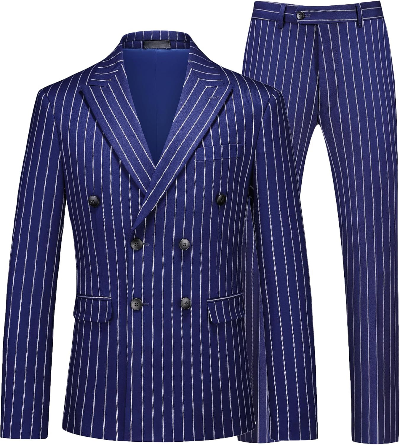 MOGU Mens Double Breasted Pinstripe Suit - 2 Piece Slim Fit Vintage Tuxedo for Groomsmen, Wedding, Prom