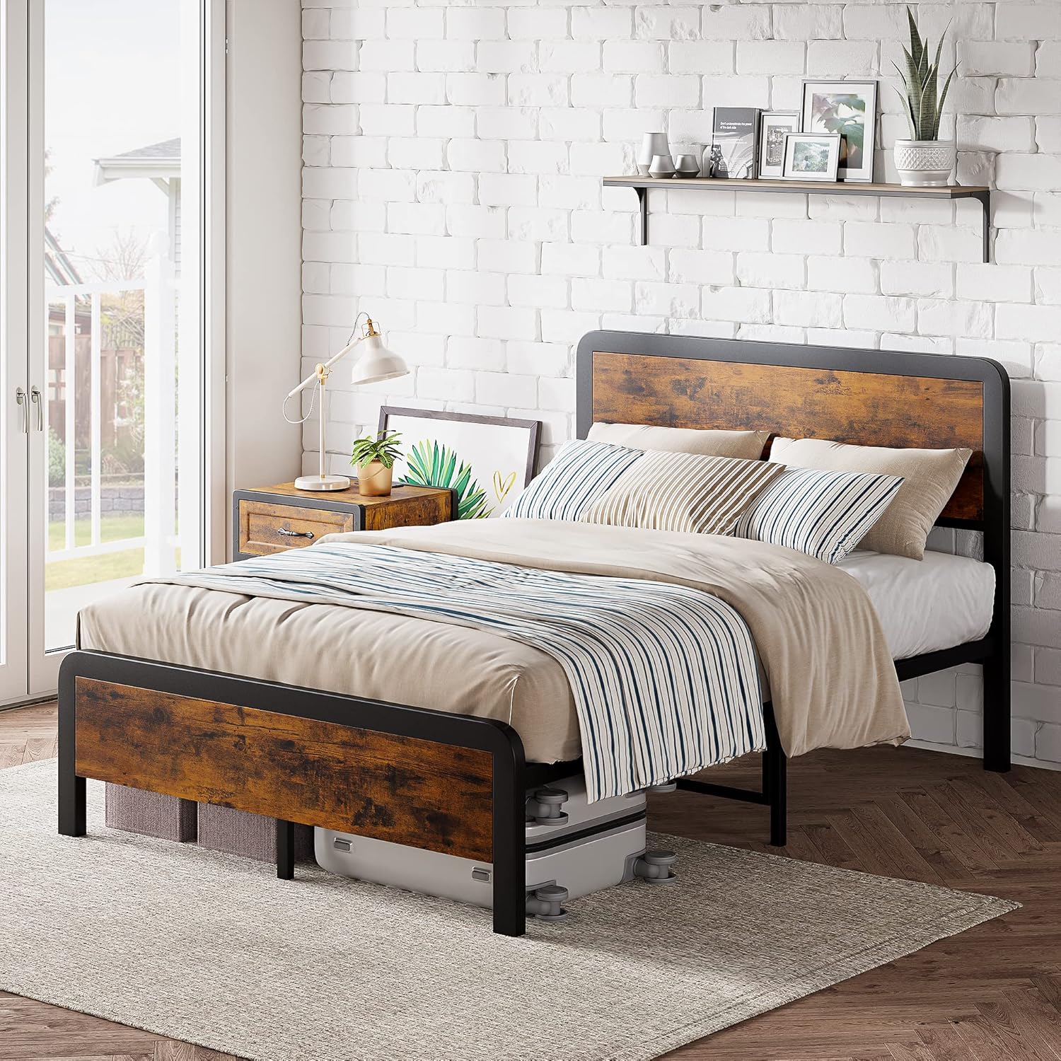 IDEALHOUSE Full Bed Frame with Headboard, Platform Bed Frame with Safe Rounded Corners & Strong Metal Slats Support, Mattress Foundation/Noise-Free/No Box Spring Needed