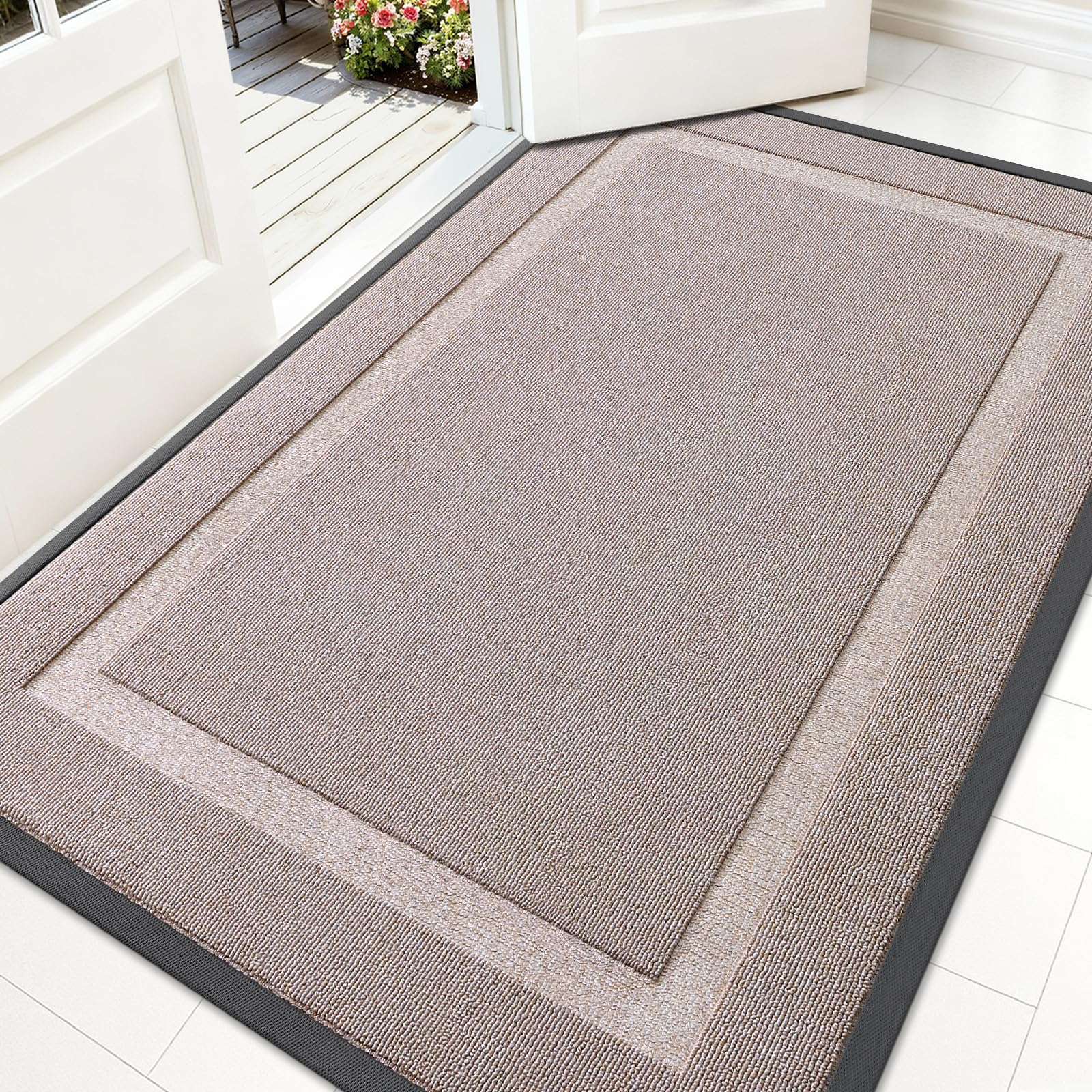 OLANLY Front Door Mat Outside 71x47, All-Season Heavy-Duty Rubber Doormat | Camel, Absorbent, Stain and Fade Resistant, Waterproof Non-Slip Backing, Low-Profile Indoor Outdoor Floor Mat for Entryway