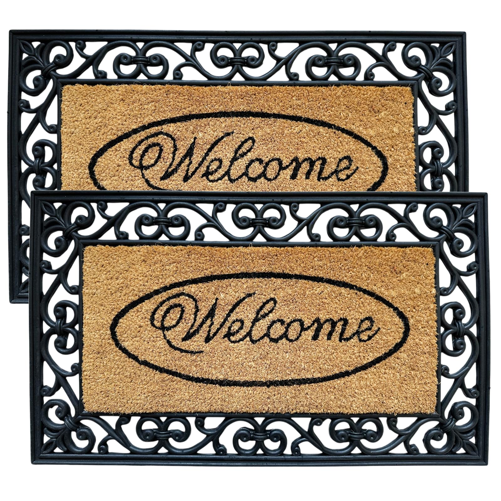 Lifestyle comfort ltd WELCOME Rubber Door Mat 75cm x 45 cm Heavy Duty Non-Slip Entrance Floor Door Mat Indoor & Outdoor Mats for Front Door Dirt Scrapper Garden Matting Welcome Design (PACK OF 2)