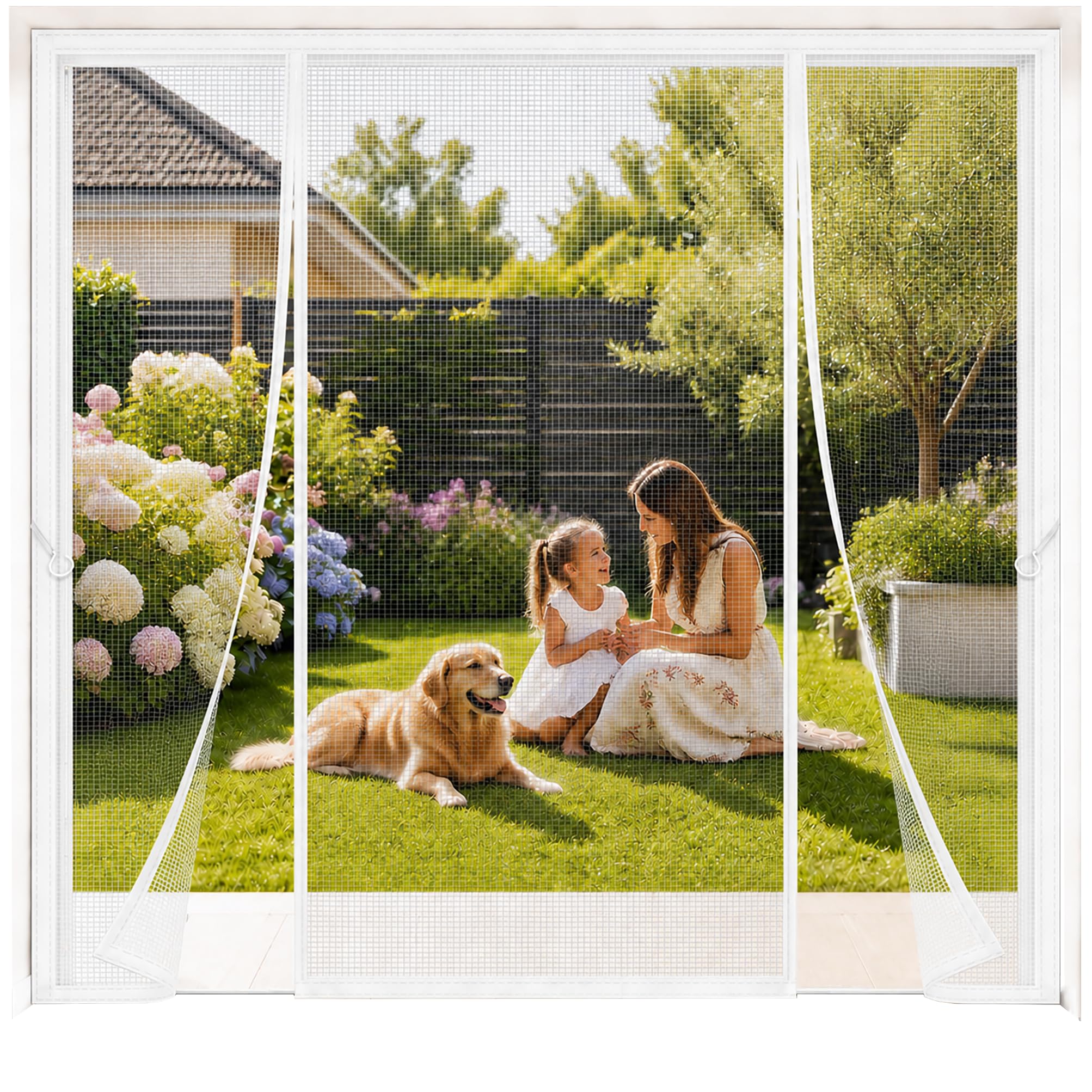 Patio Fly Screen Door Double 175x270cm White French Door Anti Mosquito Mesh Fly Curtain Self-Sealing No-Gap Magnet Seam Large Screen