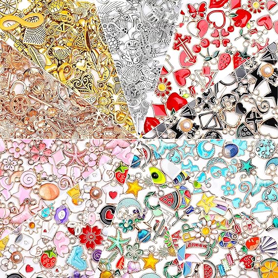 SANNIX 500Pcs Charms Bulk Wholesale Assorted Gold Plated Enamel Pendants Earring for Bracelet Necklace DIY Jewelry Making Craft Supplies