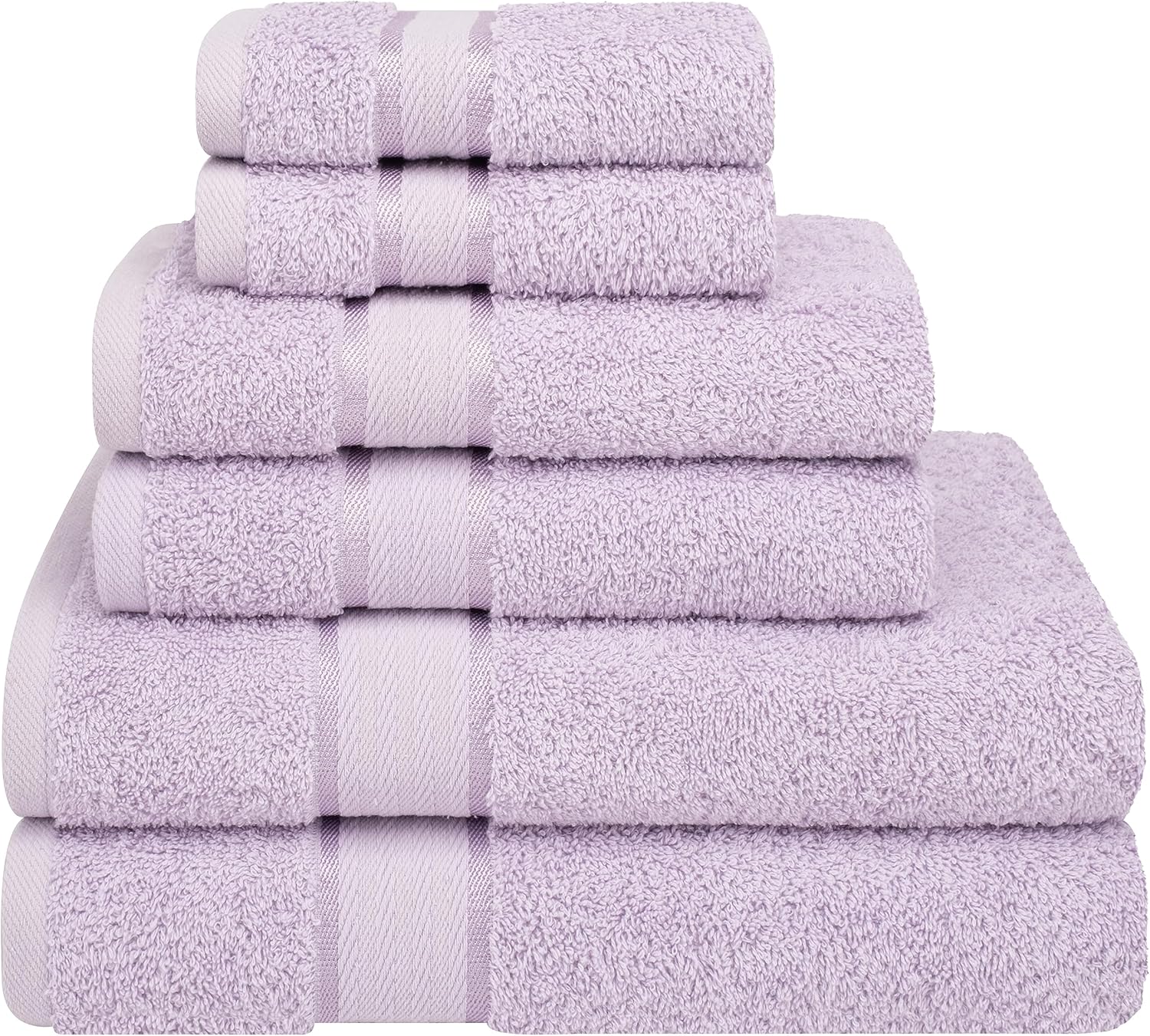 6 Piece 100% Turkish Cotton Towel Set, 2 Bath Towels 2 Hand Towels 2 Washcloths, Soft Absorbent Towels for Bathroom and Kitchen, Lilac Set