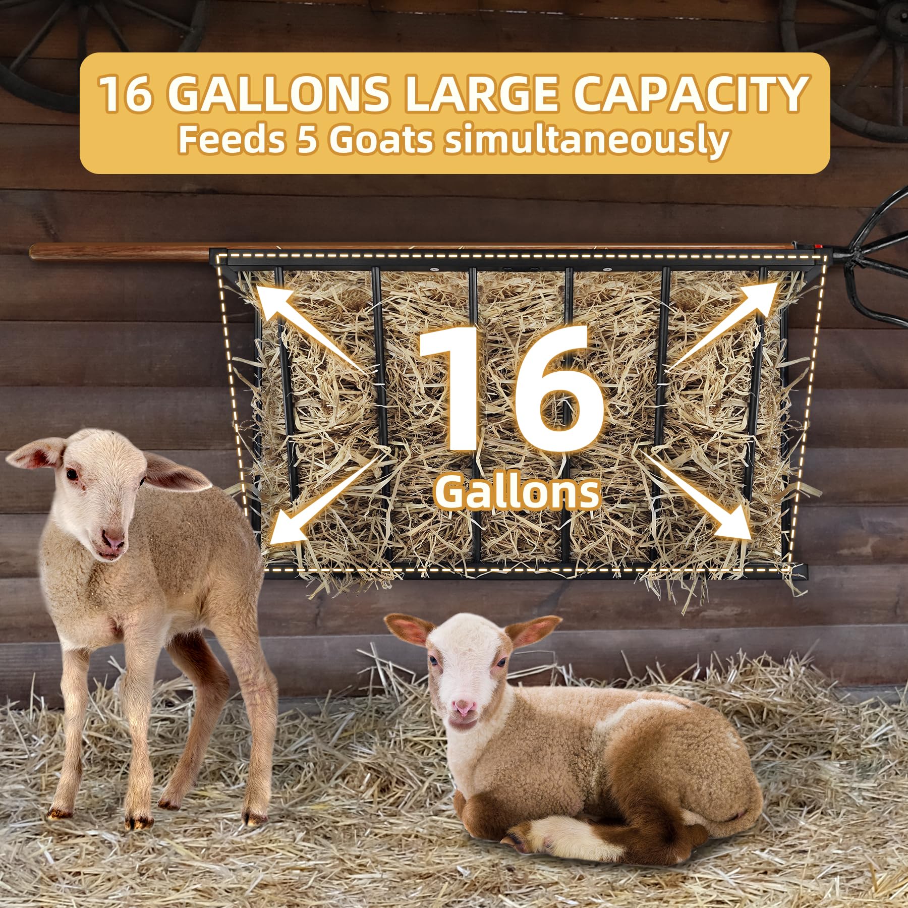 Hay Feeder, 27'' Long Horse Goat Hay Rack, 16 Gallon Large Capacity, Heavy Duty Iron Hay Feeder Wall Mount for Horses, Sheep, Goats, Indoor Outdoor Uses, Effortless Installation in Farm, Yield - image 3