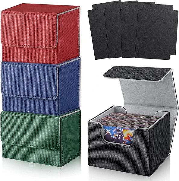TiopLior Card Deck Boxs Fit for MTG Deck Box with Black Card Dividers, 4 Pack Horizontal Leather Deck Cards Box for TCG Magic Commander Trading Card Decks Storage Box