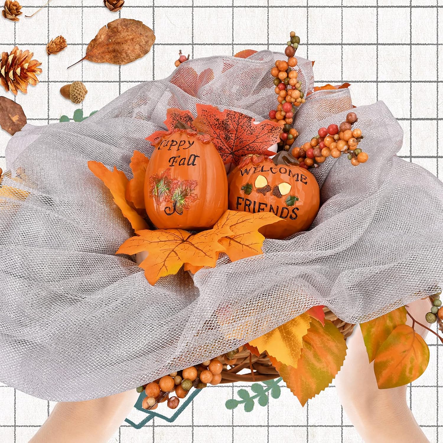OEAGO Fall Decorations/Decor for Home - 2PCS Inspirational Pumpkins Decoration -Thanksgiving/Fall/Autumn Harvest Table Top Home Country Decorative Props | Kitchen, Living Room
