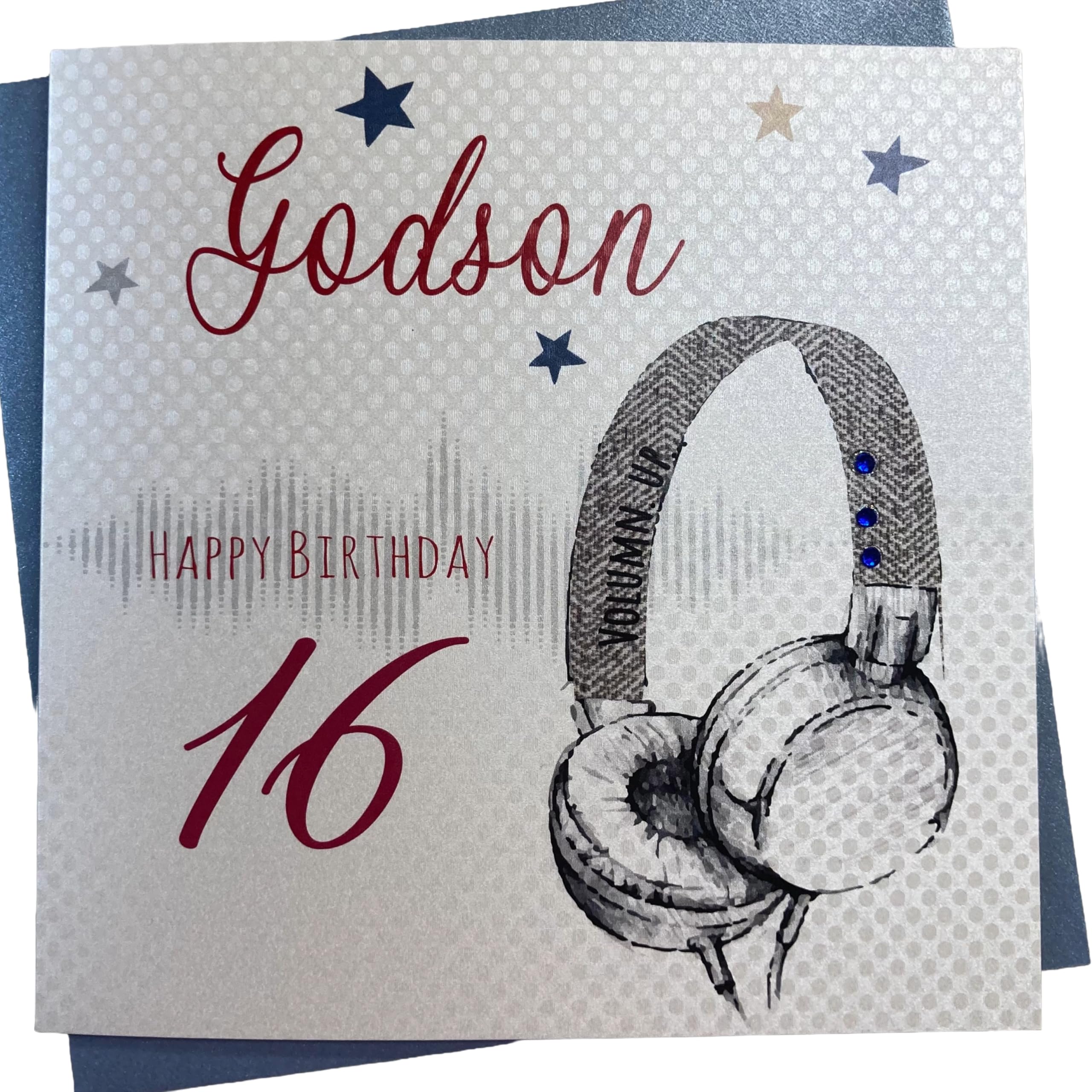 WHITE COTTON CARDS Handmade Godson 16 Happy Headphones 16th Birthday Card, White, SB54-gd16