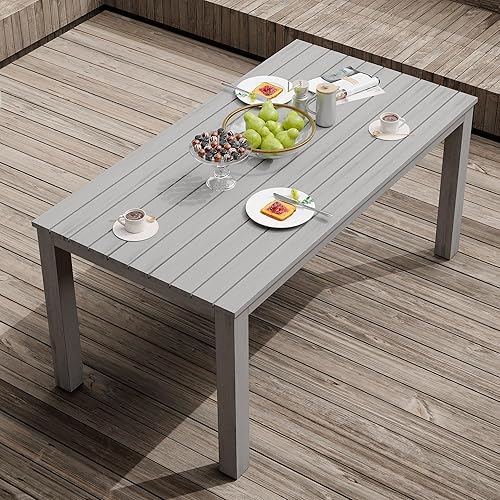 All-Weather Aluminum Outdoor Dining Table, Modern Rectangle Patio Dining Table