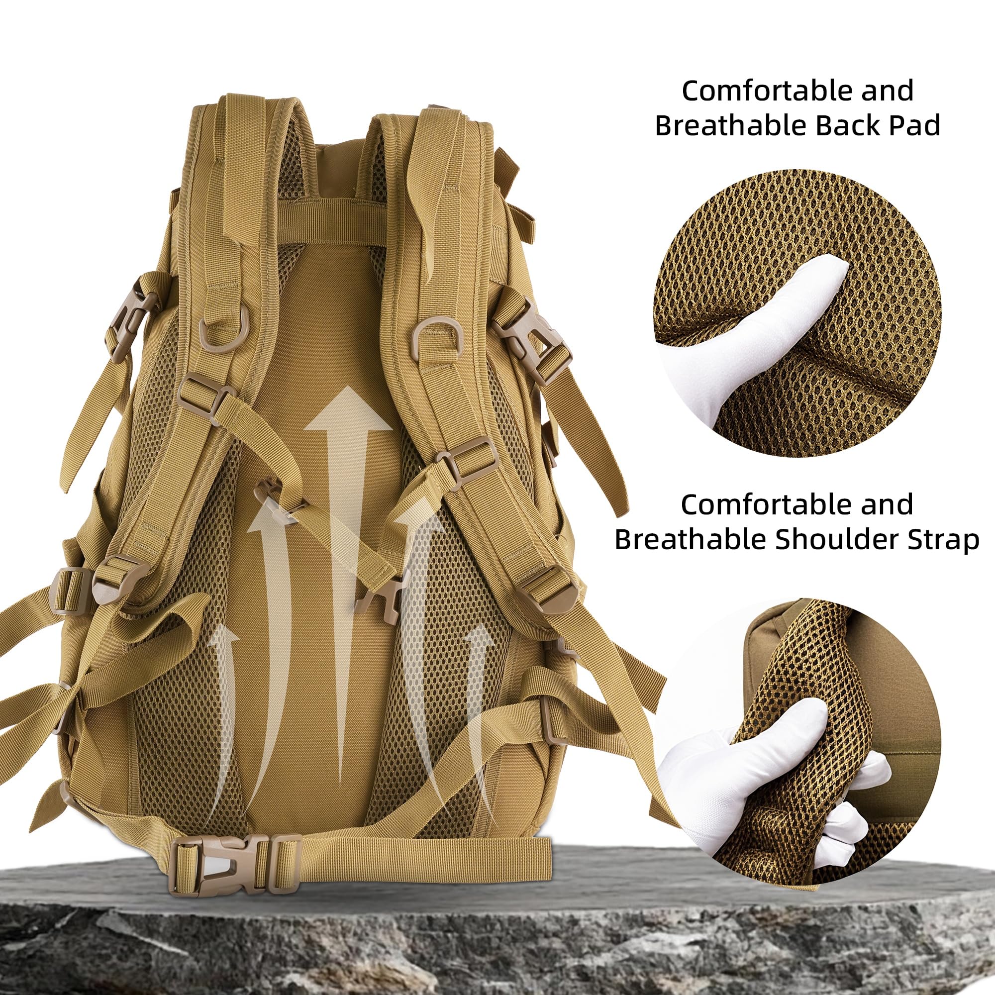 Mochila táctica, 25L/35L/45L/55L Mochila militar para camping, senderismo, caza con sistema Molle Army Daypack, 25L Caqui, Mochilas Daypack 4