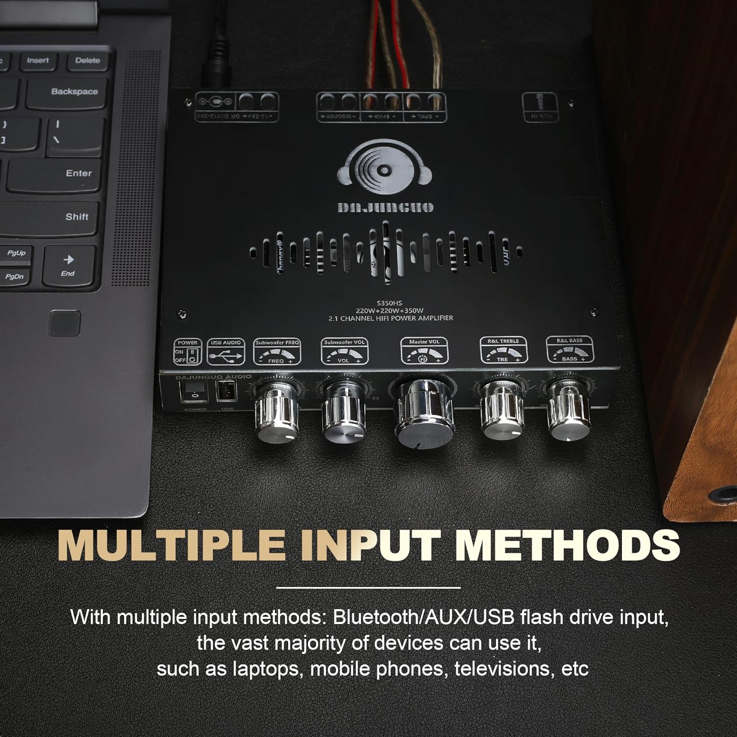 S350HS TPA3251 Bluetooth Power Amplifier Board with Subwoofer 2.1 Channel 220W×2+350W, 12V-38V Audio Power Amplifier Module with Treble and Bass Control,Black (S350HS)