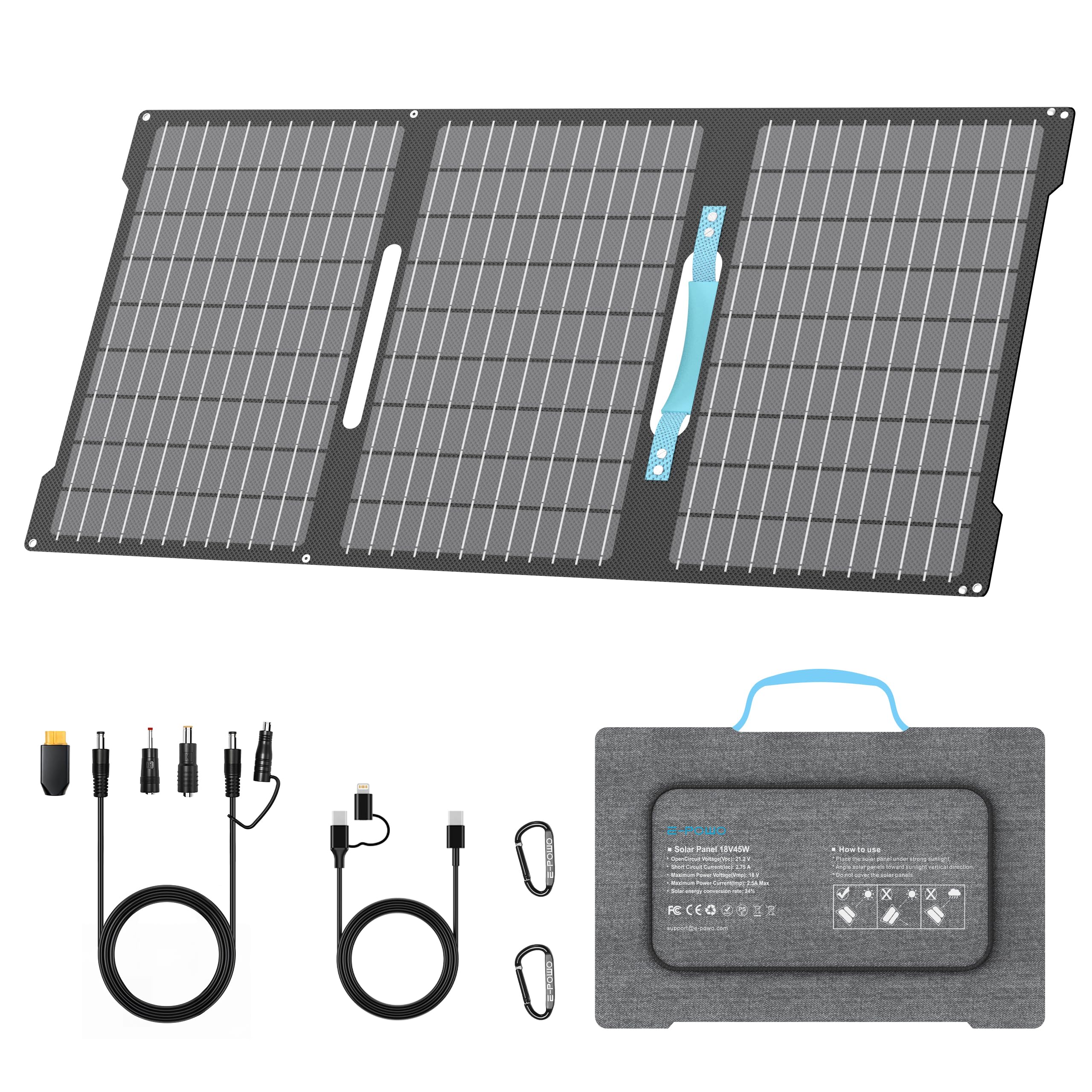 45W Solarpanel, Tragbares Solarpanel mit QC3.0 18W USB-A USB-C DC