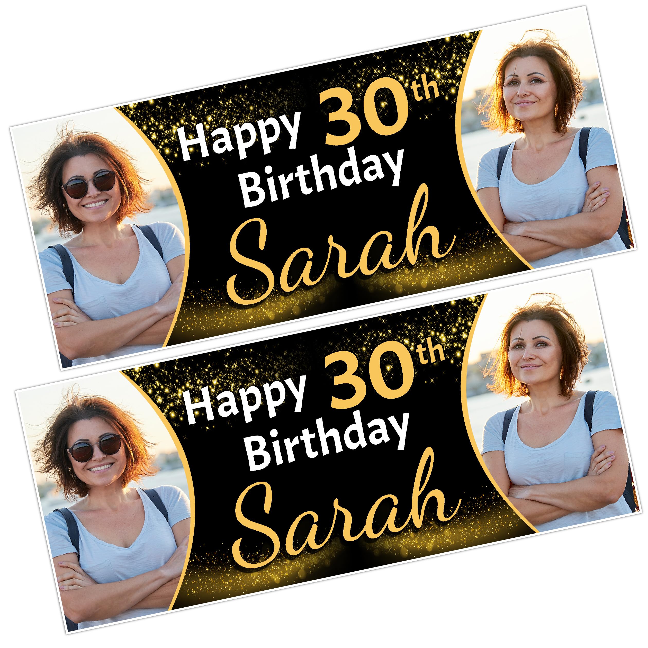 Personalised Black & Gold Birthday Banner Photo Adult Children Party Poster Decoration banners 18th 21st 30th 40th 50th Any Age (Medium - 2pcs)