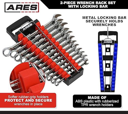 Miniatura 3 de ARES 62043 - Juego de estante para llaves de 2 piezas con barra de bloqueo - El estante SAE tiene tamaños de 14 pulgada a 1 pulgada - El métrico