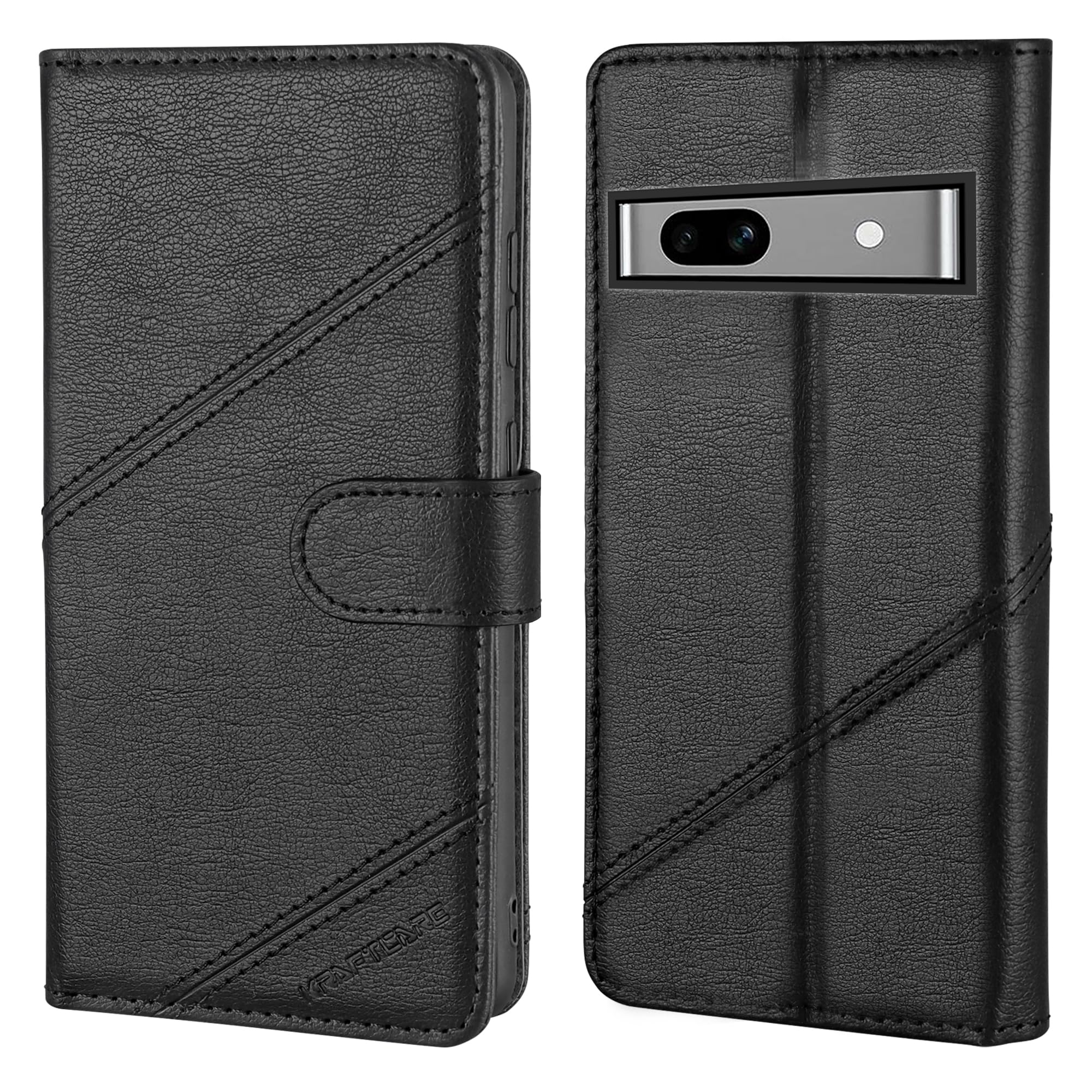 Magnetische Flip-Hülle Für Google Pixel 7a – Aus Kohlefaser, Mit Kartenfach & Standfunktion (Schwarz)