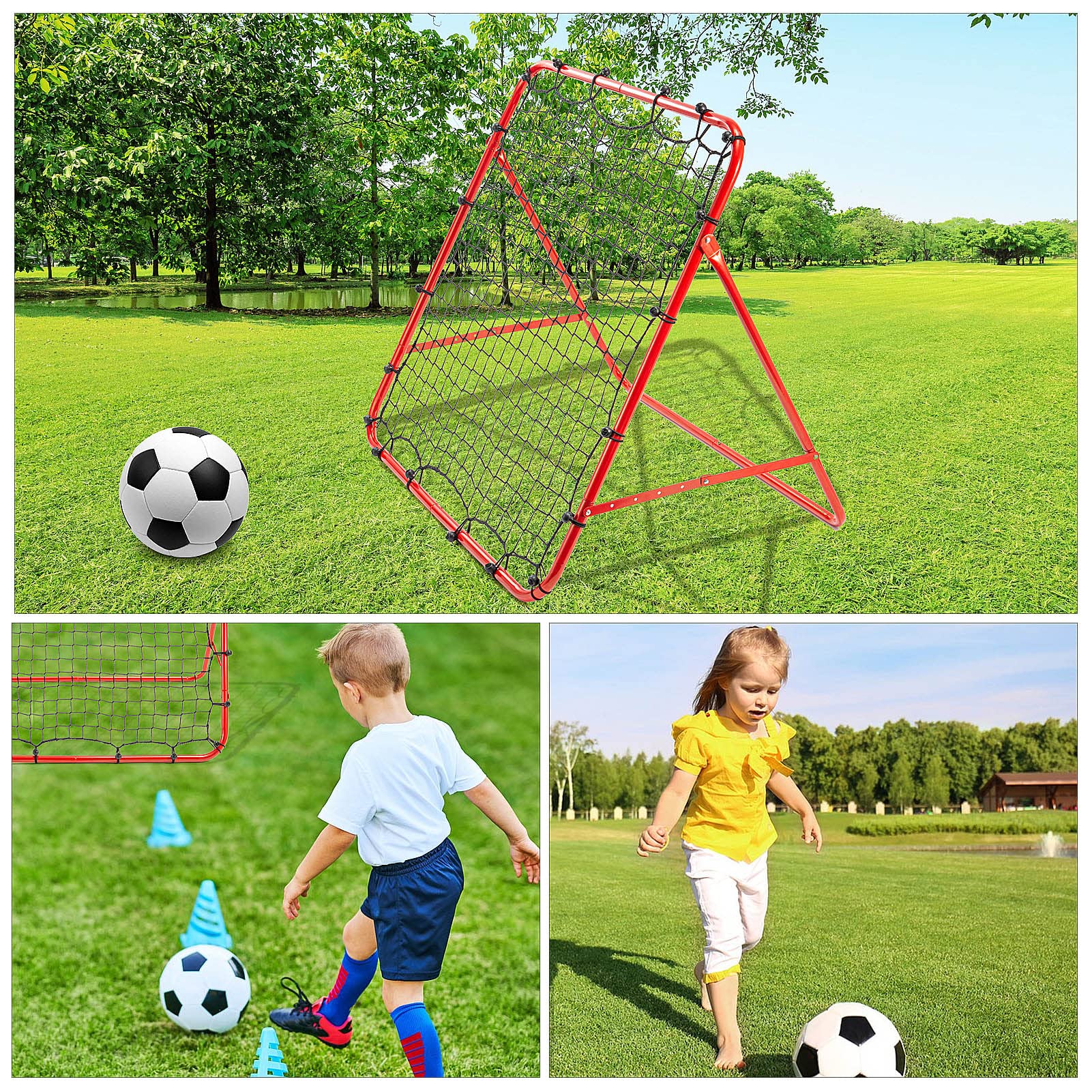 Trintion Fußball Rebound Netz Kinder und Jugendliche Tragbares Prellwand Verstellbar Fußballtor Kicker für Fußball Training 100 x 100cm