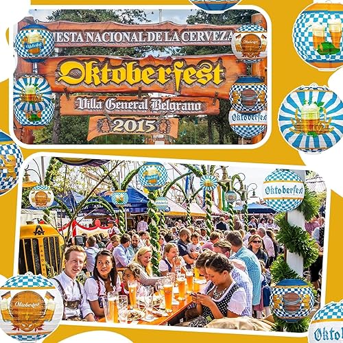 Miniatura 5 de Panelee 12 linternas de papel para el Oktoberfest, decoraciones de fiesta de Oktoberfest, 8 pulgadas, para colgar cerveza de 8 pulgadas, faroles de