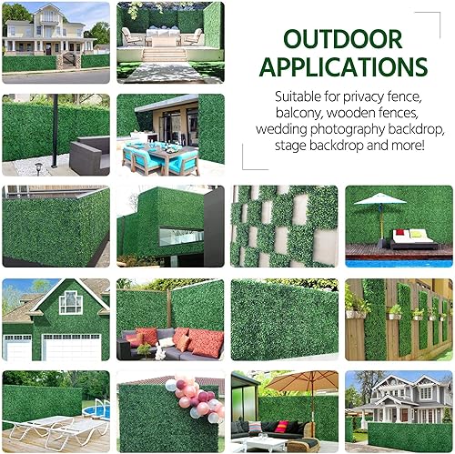 Miniatura 9 de Yaheetech Paneles de pared de césped, 12 piezas de 20 x 20 pulgadas, paneles de boj artificiales, planta de seto topiario, pantalla de cobertura de
