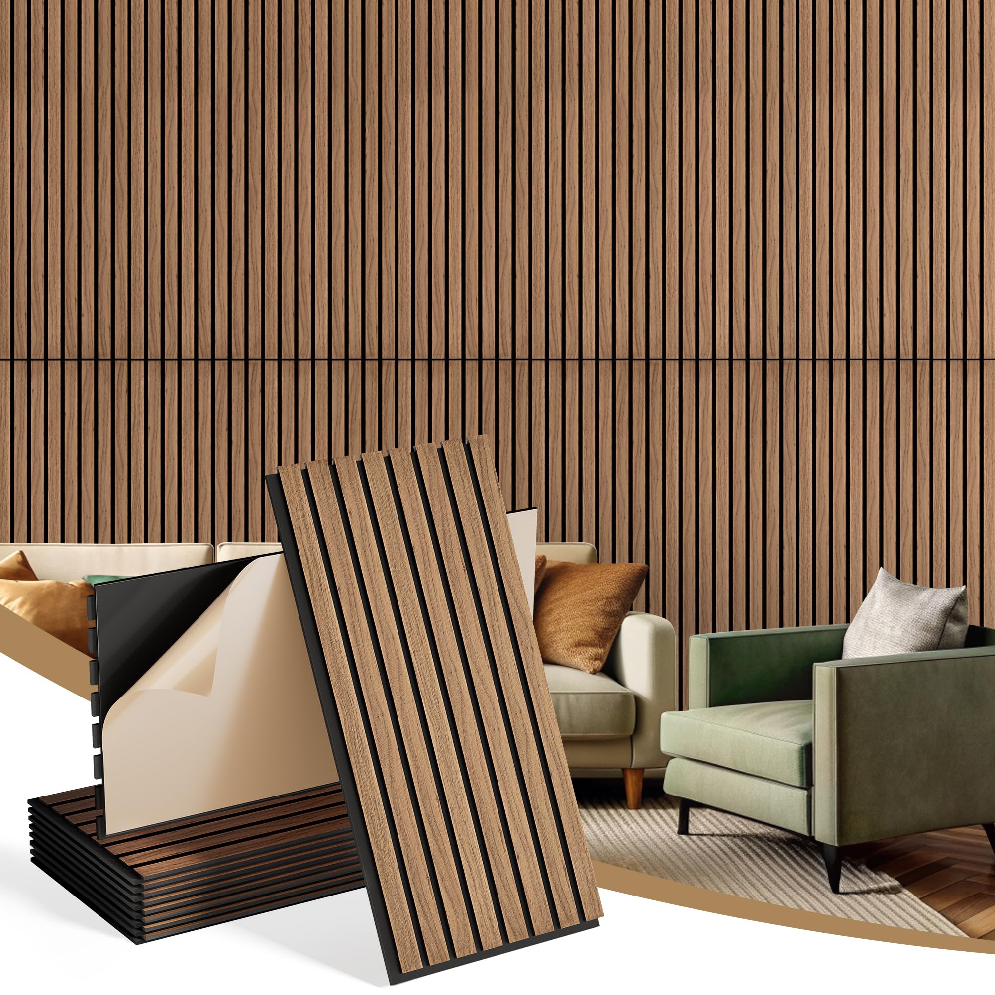 INMOZATA Paquete de 8 paneles de madera acústica estriados 3D de 11.8 x 23.6 pulgadas, paneles de pared para decoración de paredes interiores, chimenea, sala de estar, dormitorio, oficina (nogal)